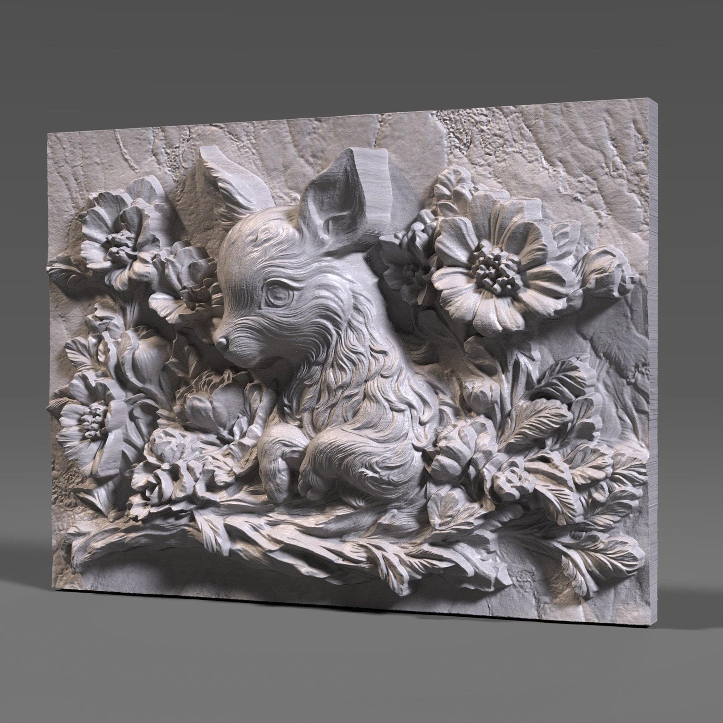 Deer with Flowers 3D Relief Model: CNC, Laser, Resin (STL File)