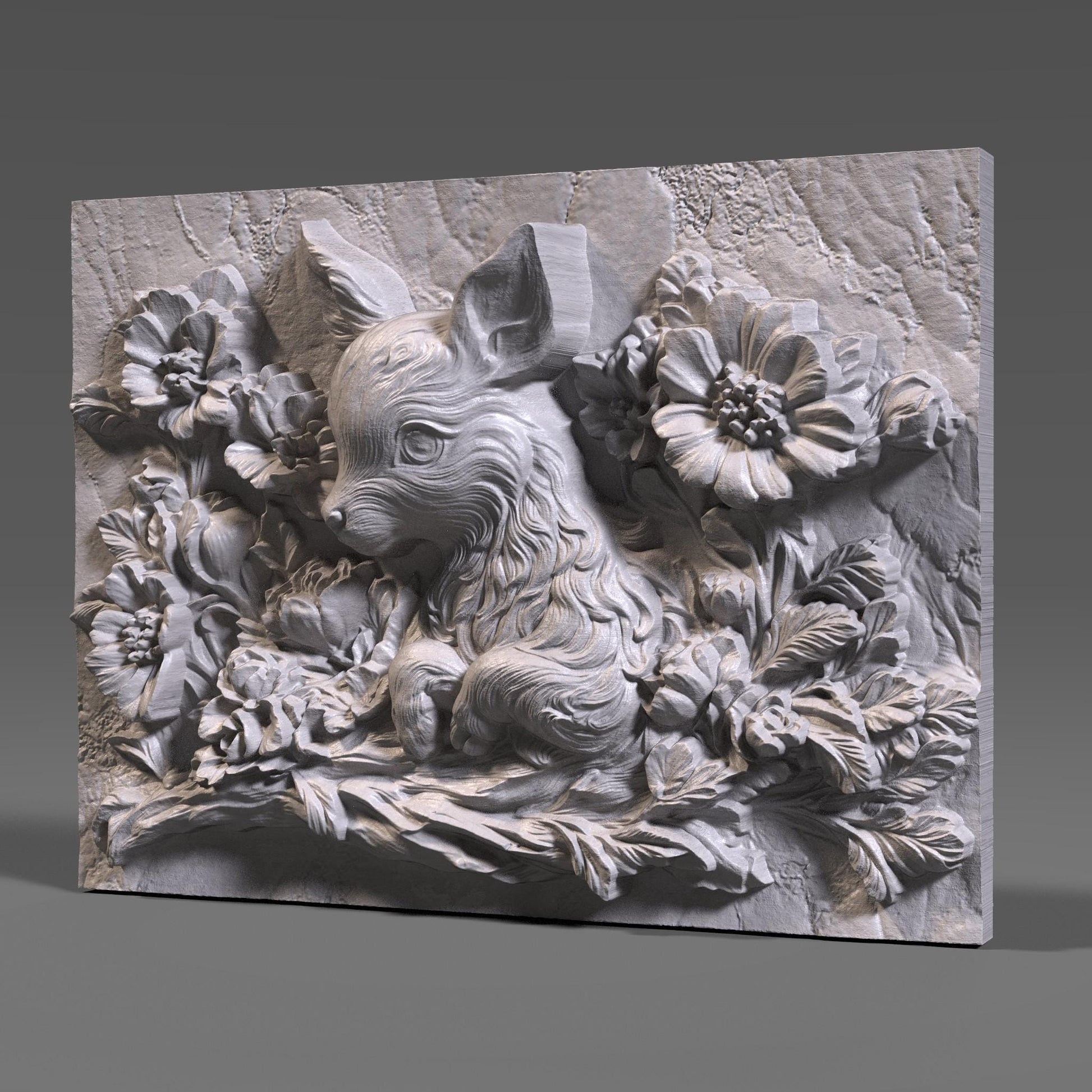 Deer with Flowers 3D Relief Model: CNC, Laser, Resin (STL File)