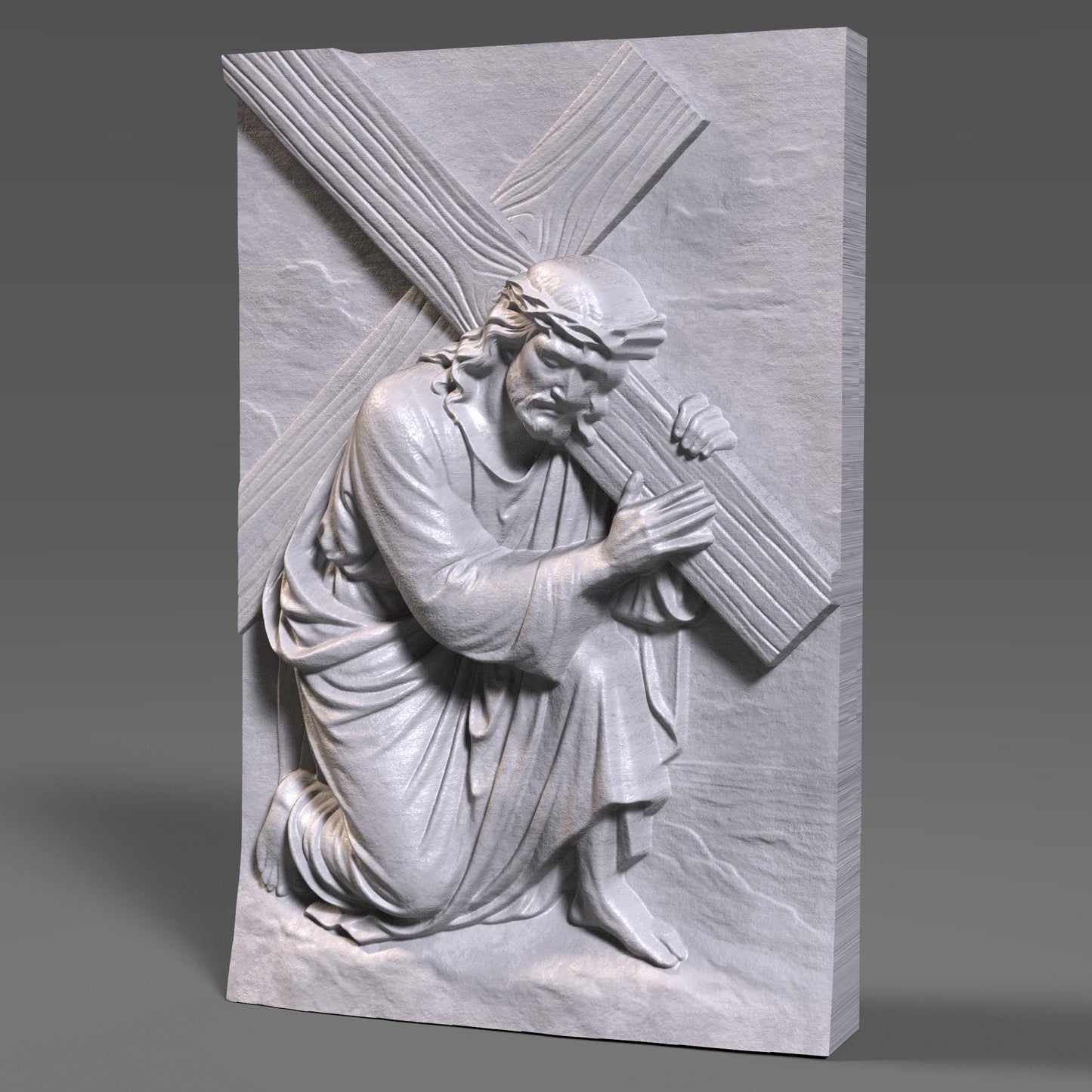 Jesus Carrying Cross 3D Model: Christian CNC Laser Engraving (STL Digital Download)