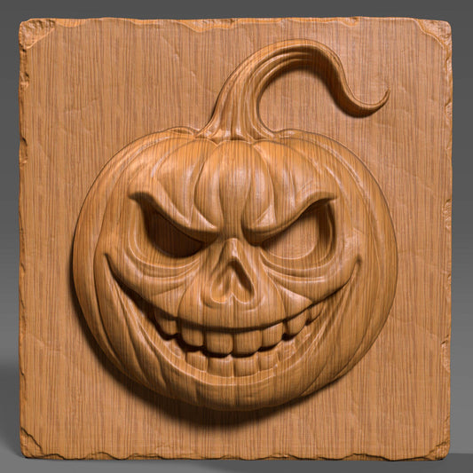 A detailed and spooky 3D bas-relief of a menacing Jack-o’-lantern carved into a wooden slab. This Halloween-themed STL design features a wickedly grinning pumpkin with sharp eyes and curved stem, ideal for CNC carving, laser engraving, or resin printing. Perfect for adding a haunting touch to seasonal decorations, wall panels, or spooky signs. Works beautifully in wood, resin, or other engravable materials.