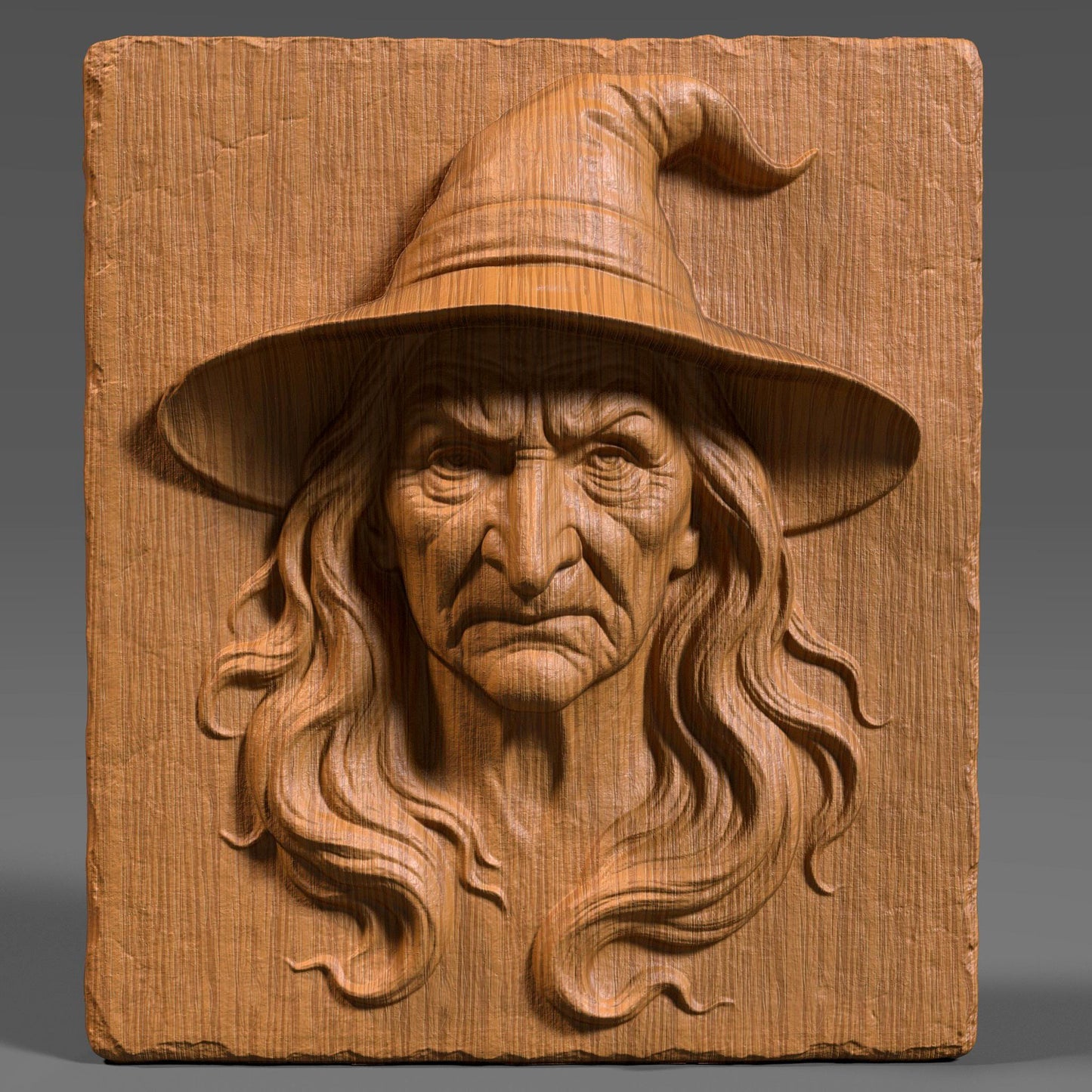 A chilling and highly detailed bas-relief of a classic Halloween witch, featuring a wrinkled face, piercing expression, and iconic pointed hat. Designed as a 3D STL model for CNC wood carving, laser engraving, or resin printing, this piece captures eerie charm and gothic style. Perfect for spooky home décor, haunted house themes, or seasonal wall art. This STL design brings out the Halloween spirit in wood, resin, or stone-like finishes.