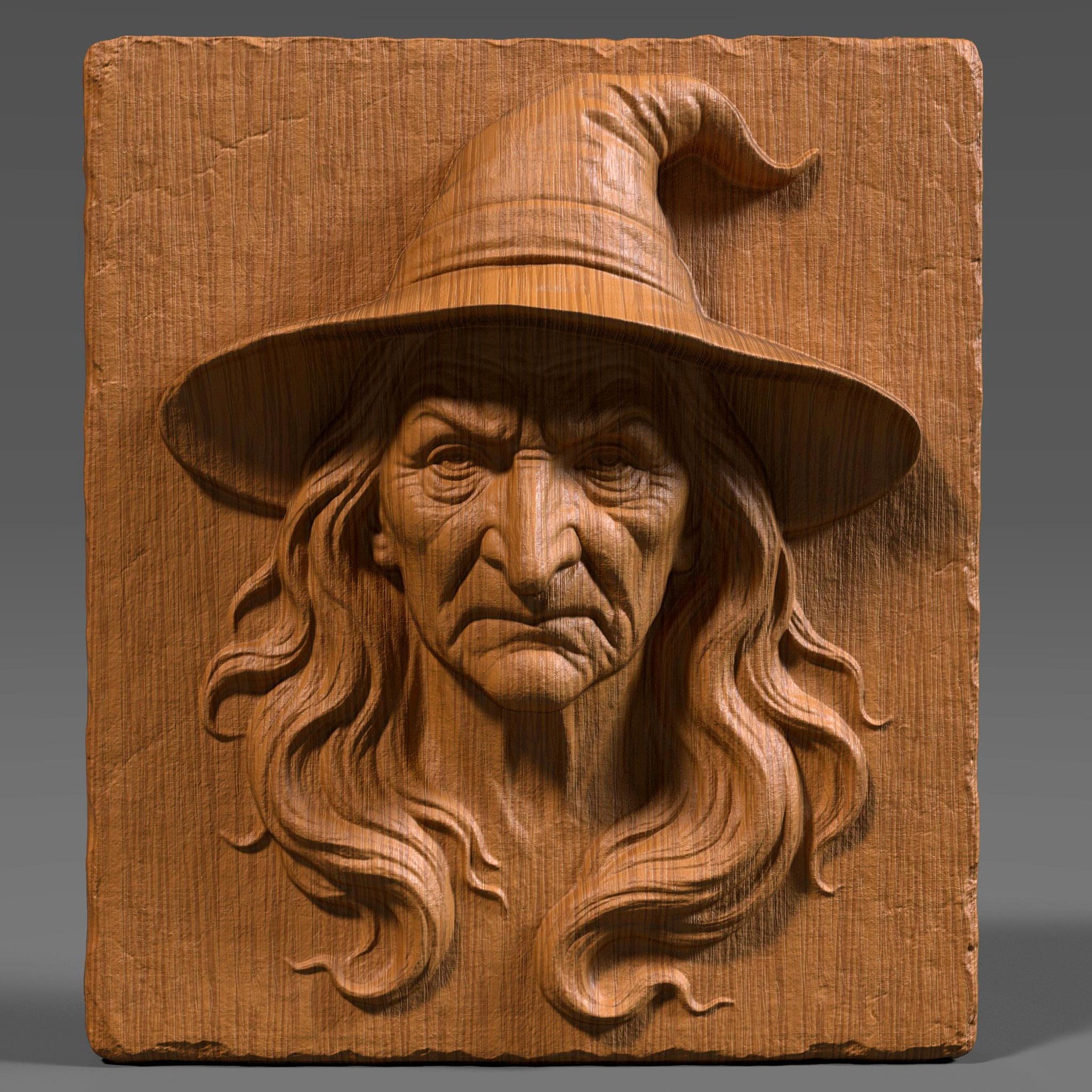 A chilling and highly detailed bas-relief of a classic Halloween witch, featuring a wrinkled face, piercing expression, and iconic pointed hat. Designed as a 3D STL model for CNC wood carving, laser engraving, or resin printing, this piece captures eerie charm and gothic style. Perfect for spooky home décor, haunted house themes, or seasonal wall art. This STL design brings out the Halloween spirit in wood, resin, or stone-like finishes.