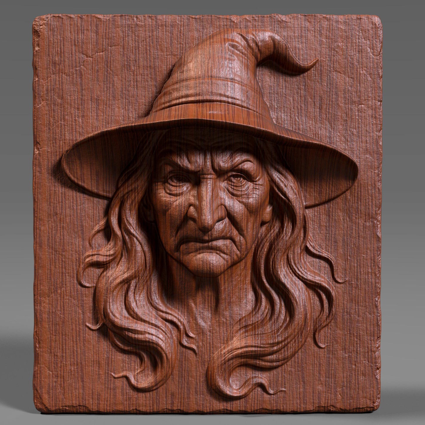 A chilling and highly detailed bas-relief of a classic Halloween witch, featuring a wrinkled face, piercing expression, and iconic pointed hat. Designed as a 3D STL model for CNC wood carving, laser engraving, or resin printing, this piece captures eerie charm and gothic style. Perfect for spooky home décor, haunted house themes, or seasonal wall art. This STL design brings out the Halloween spirit in wood, resin, or stone-like finishes.