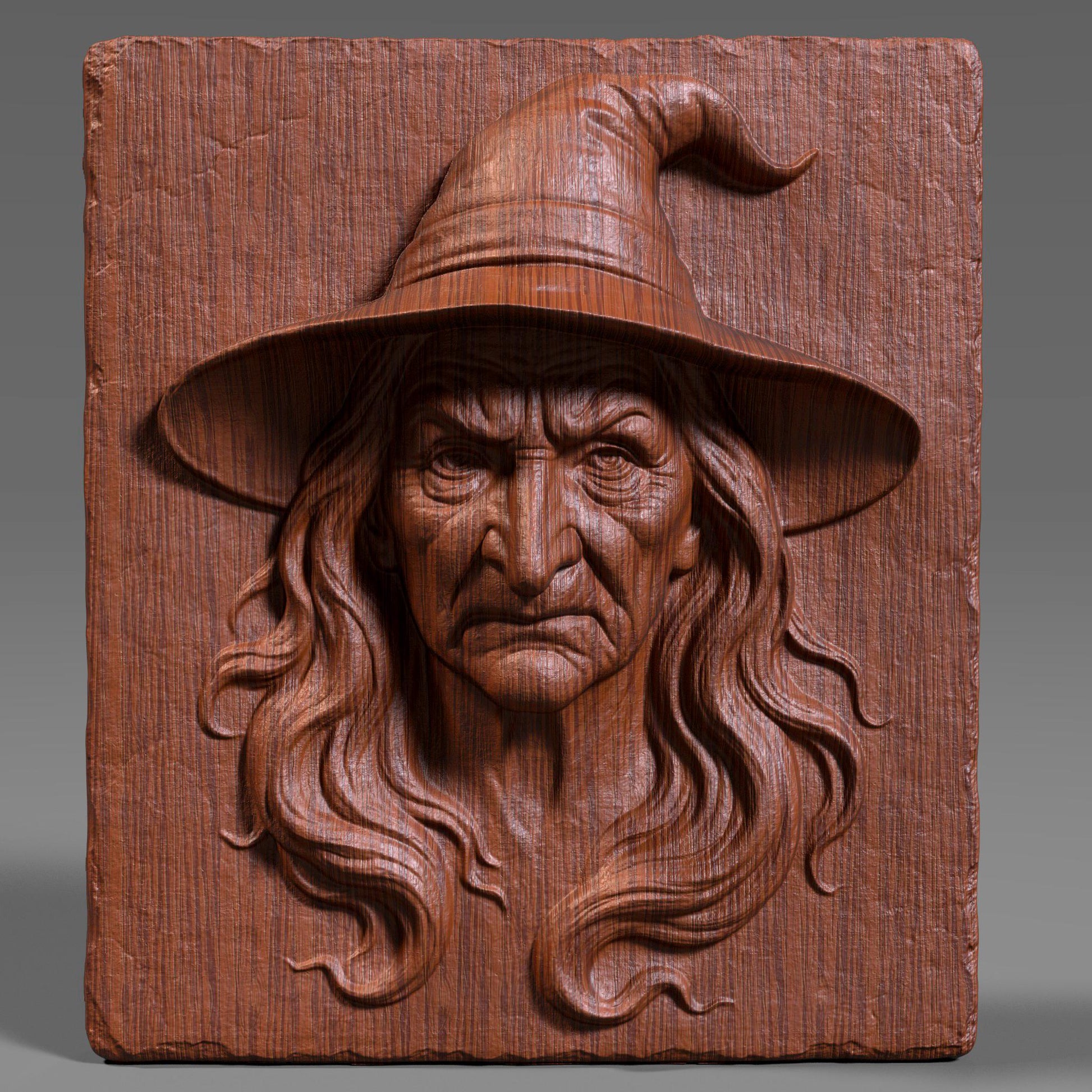 A chilling and highly detailed bas-relief of a classic Halloween witch, featuring a wrinkled face, piercing expression, and iconic pointed hat. Designed as a 3D STL model for CNC wood carving, laser engraving, or resin printing, this piece captures eerie charm and gothic style. Perfect for spooky home décor, haunted house themes, or seasonal wall art. This STL design brings out the Halloween spirit in wood, resin, or stone-like finishes.
