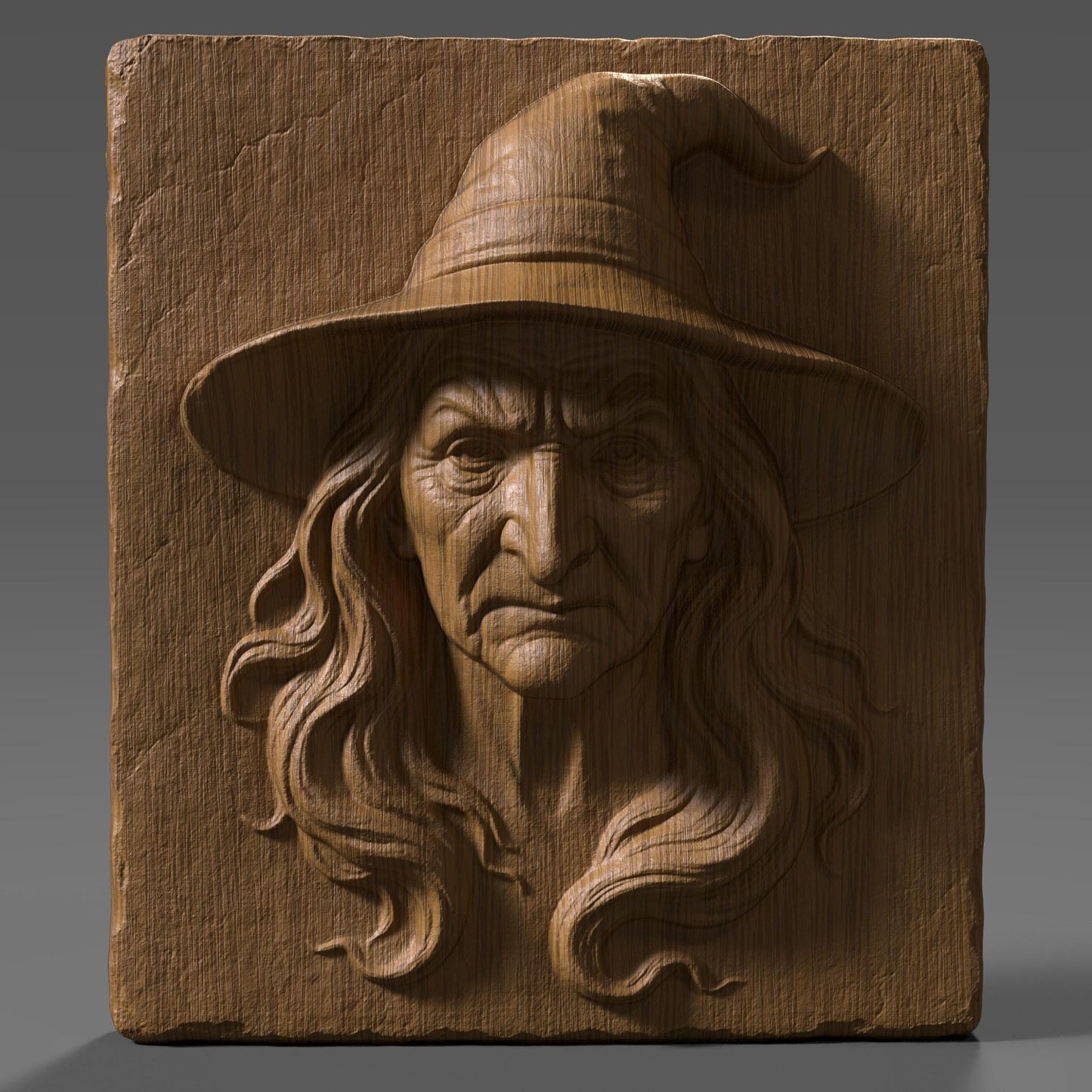 Witch Face Bas Relief STL - Halloween 3D Model (Digital Download