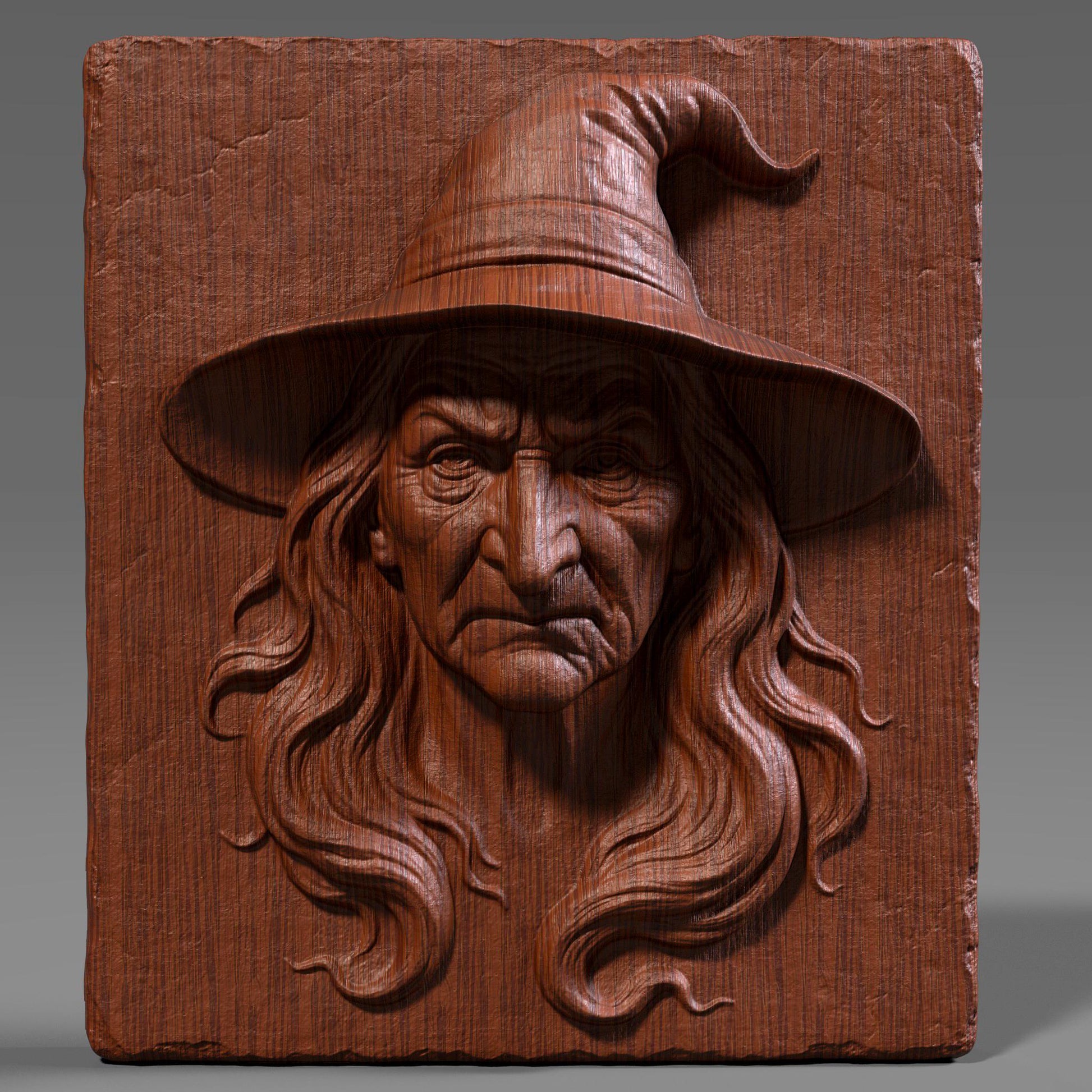 Witch Face Bas Relief STL - Halloween 3D Model (Digital Download