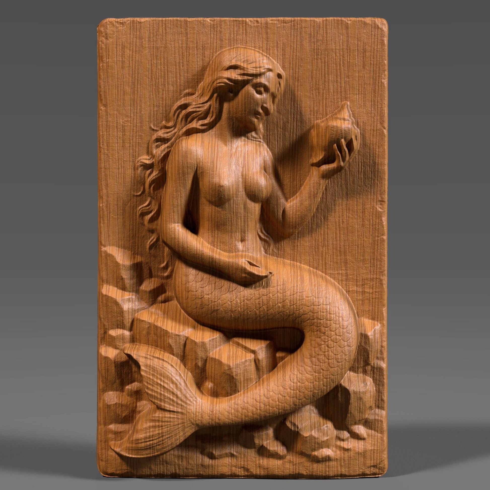 Mermaid Bas Relief STL File: 3D Seashell Wall Art for CNC/Laser