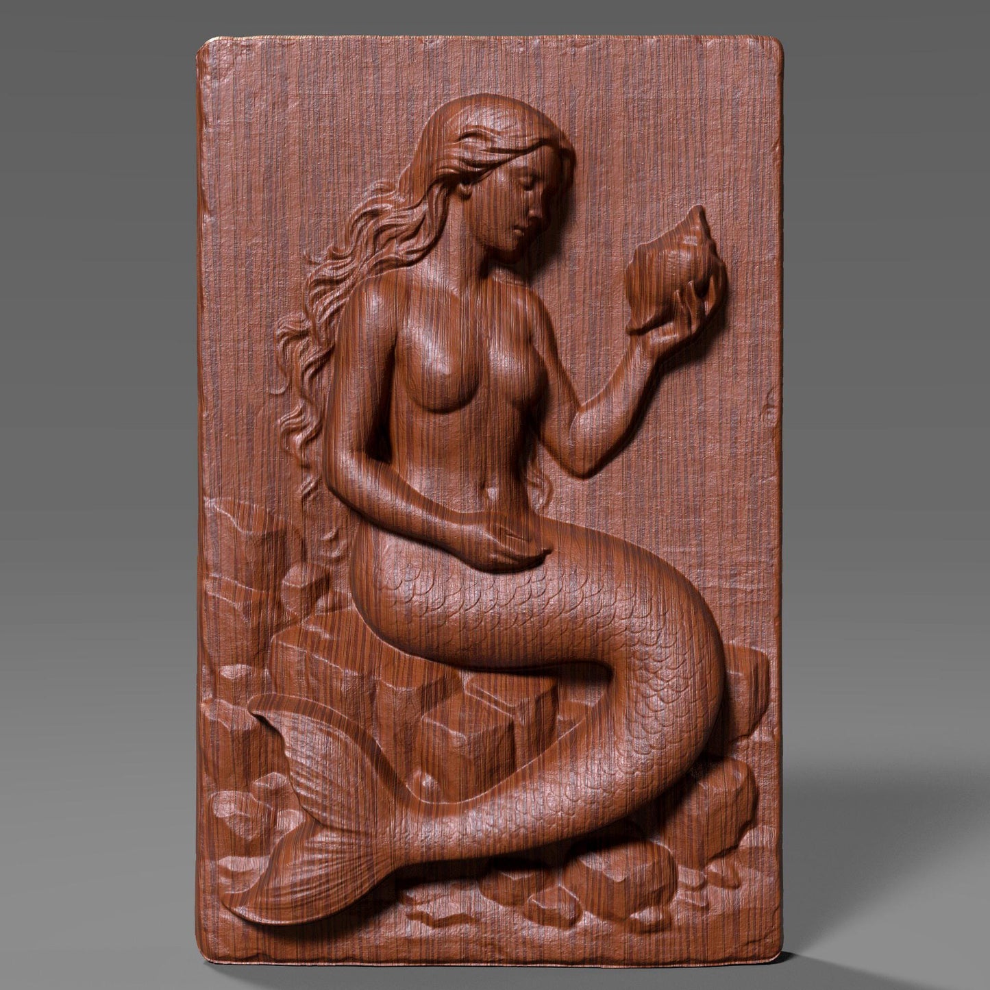 Mermaid Bas Relief STL File: 3D Seashell Wall Art for CNC/Laser