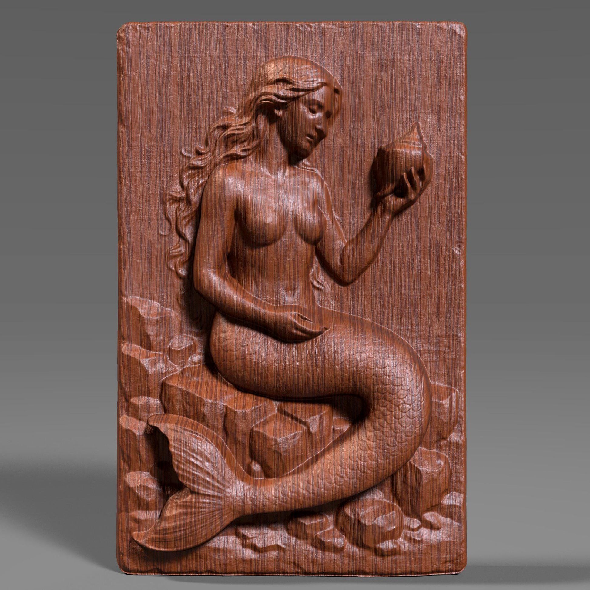 Mermaid Bas Relief STL File: 3D Seashell Wall Art for CNC/Laser