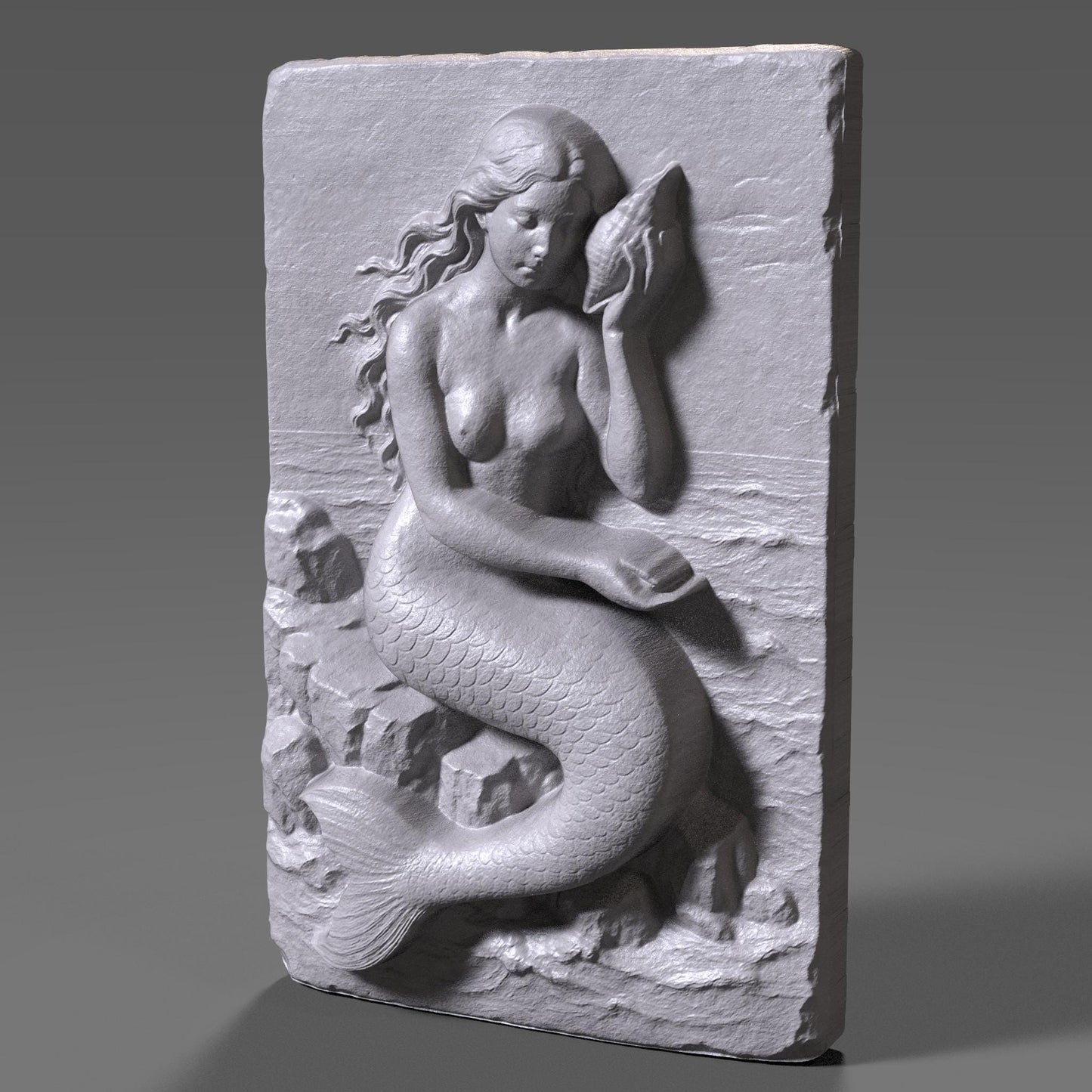 Mermaid Bas Relief STL File: 3D Seashell Wall Art for CNC/Laser