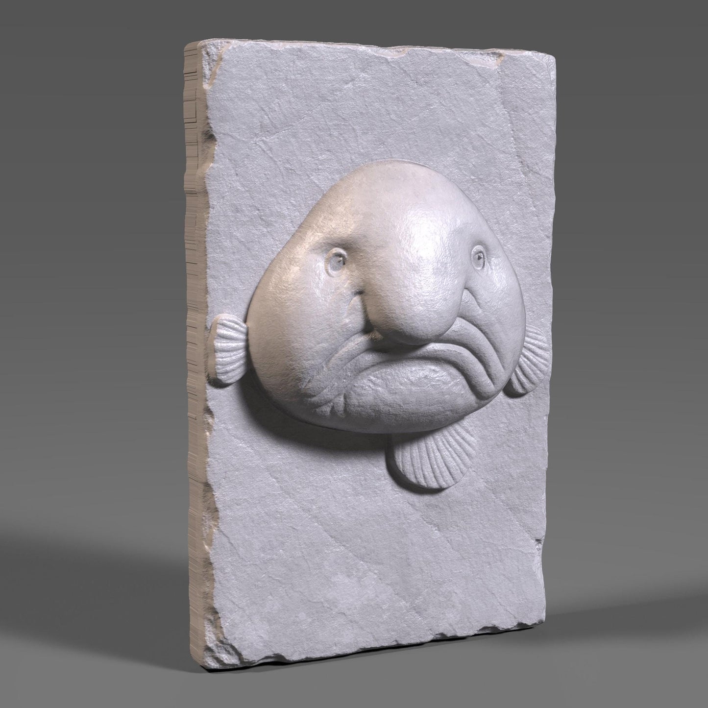 Blobfish 3D Relief Model: Funny Sea Creature CNC Carving (Digital File STL + Depth Map