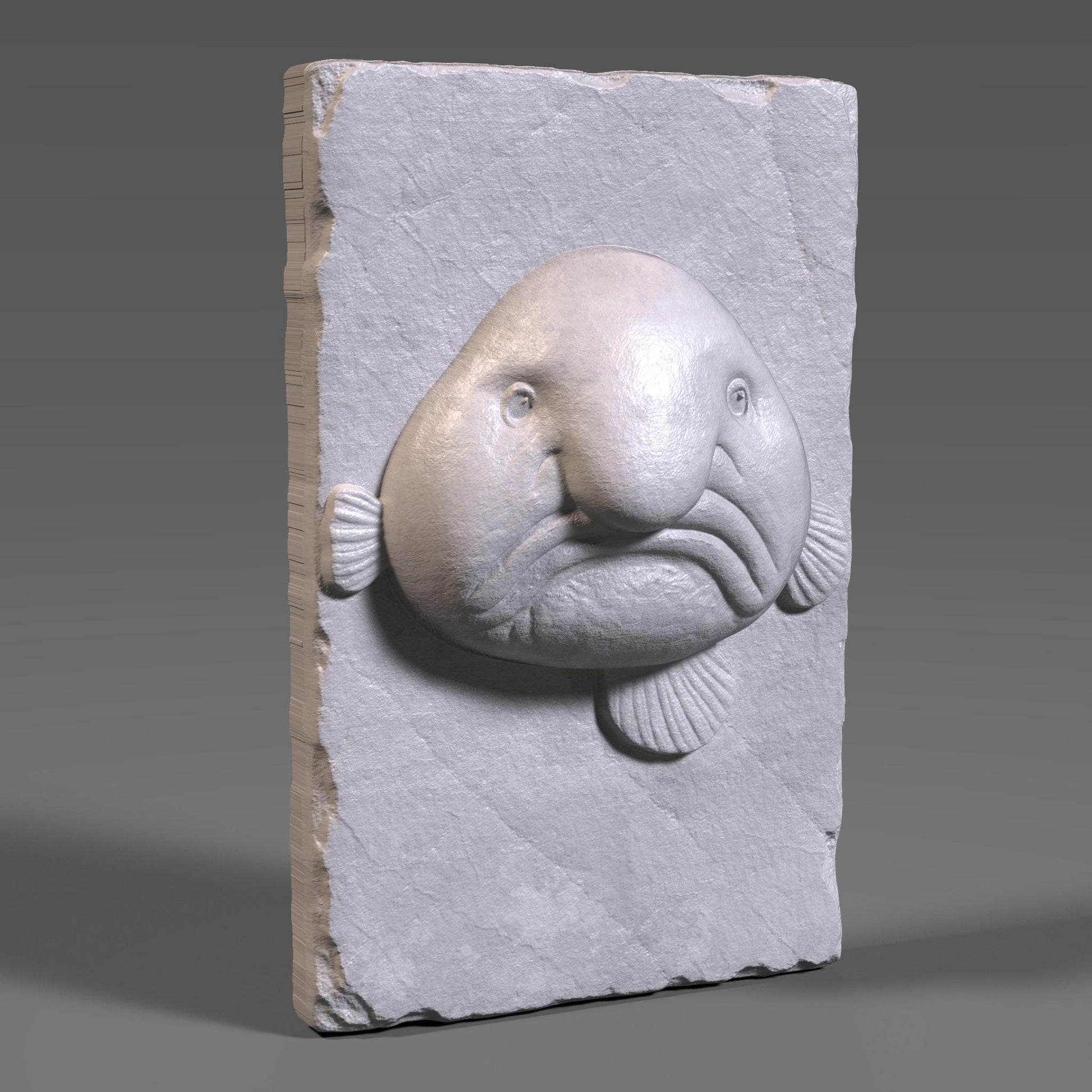 Blobfish 3D Relief Model: Funny Sea Creature CNC Carving (Digital File STL + Depth Map