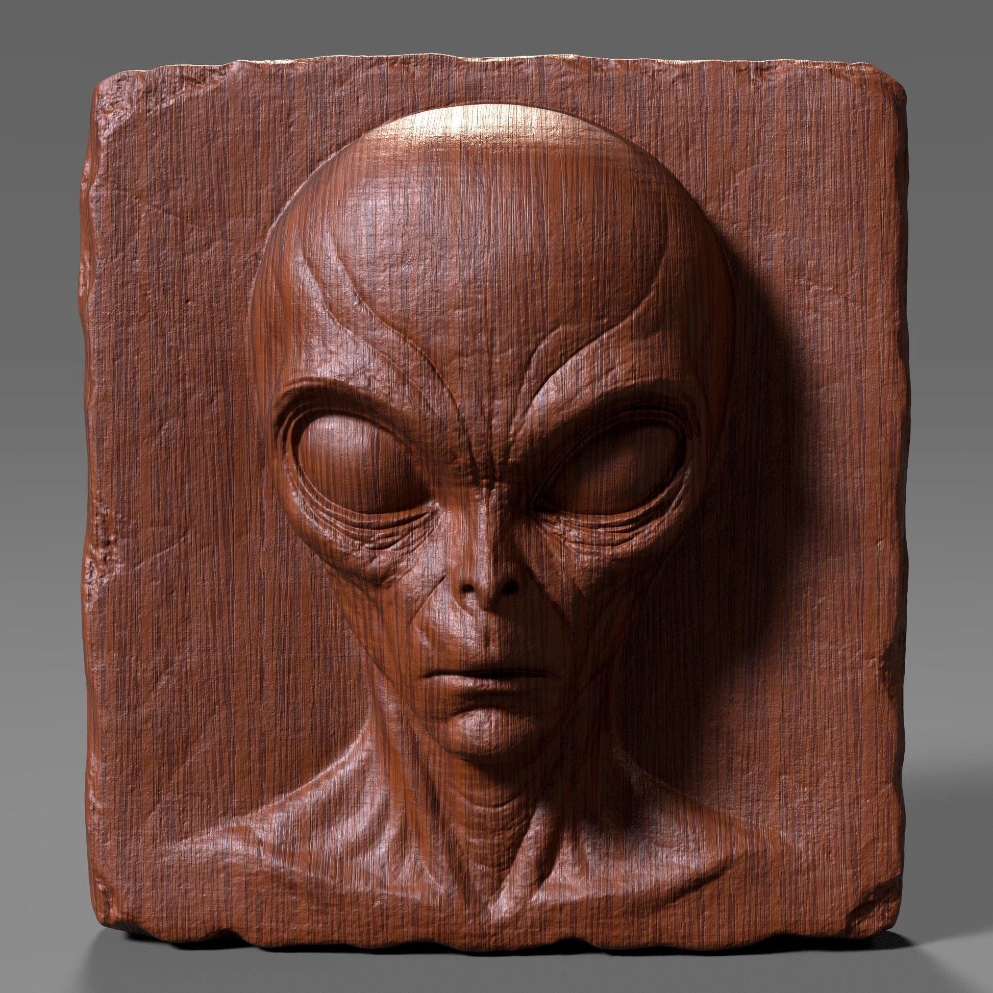Alien Face Carving: 3D Model STL for CNC, Laser Engraving