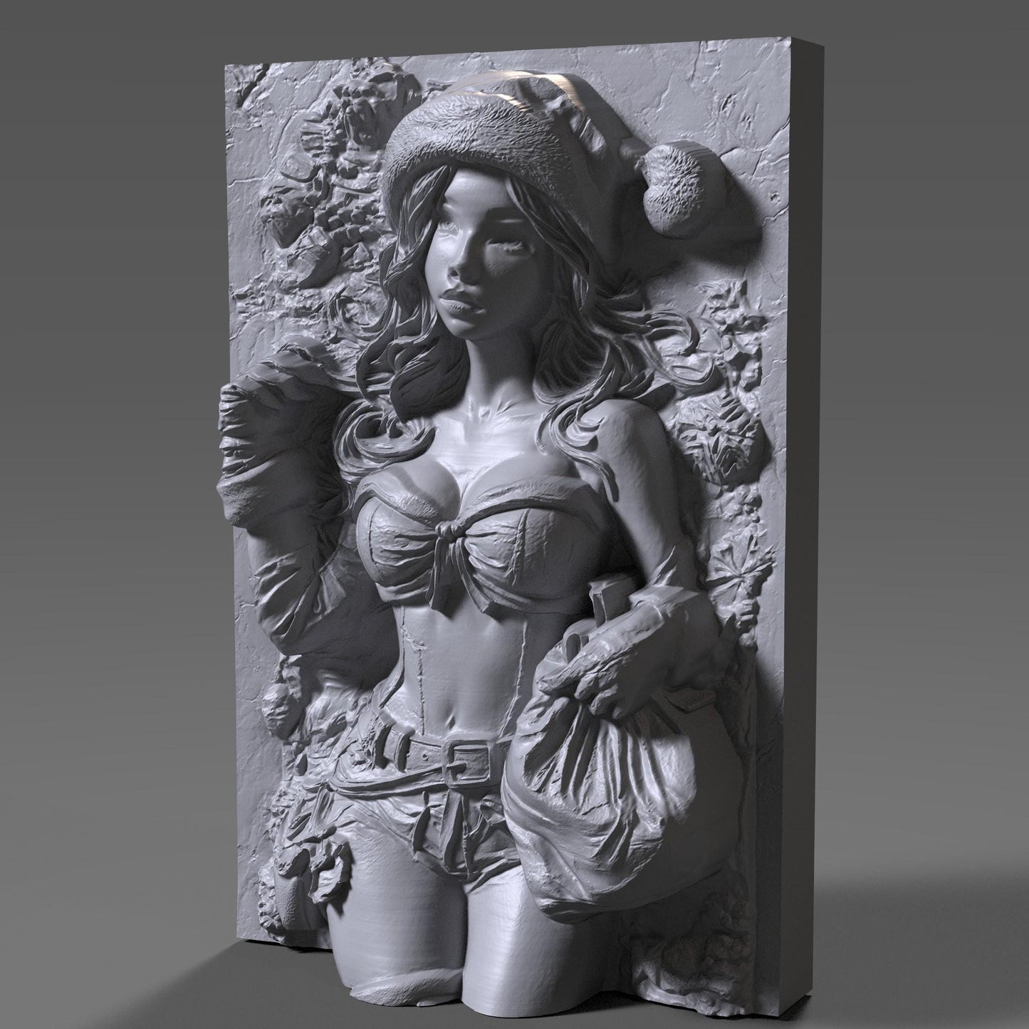 Female Santa 3D Bas Relief | Sexy Christmas Pin-Up Girl Wall Art | Wood Carving STL | CNC Engraving | Holiday Decor | Xtool | Winter Fantasy