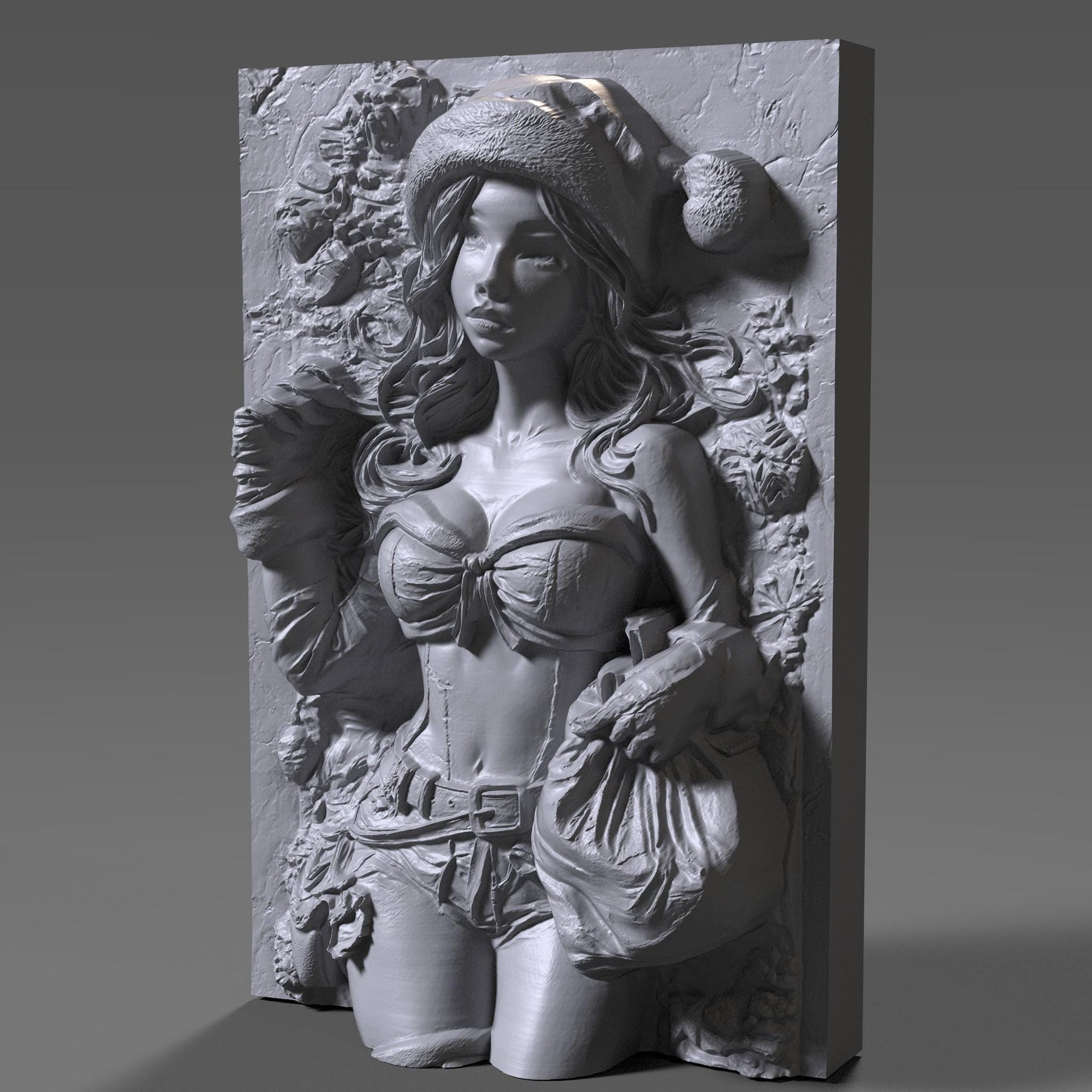 Female Santa 3D Bas Relief | Sexy Christmas Pin-Up Girl Wall Art | Wood Carving STL | CNC Engraving | Holiday Decor | Xtool | Winter Fantasy