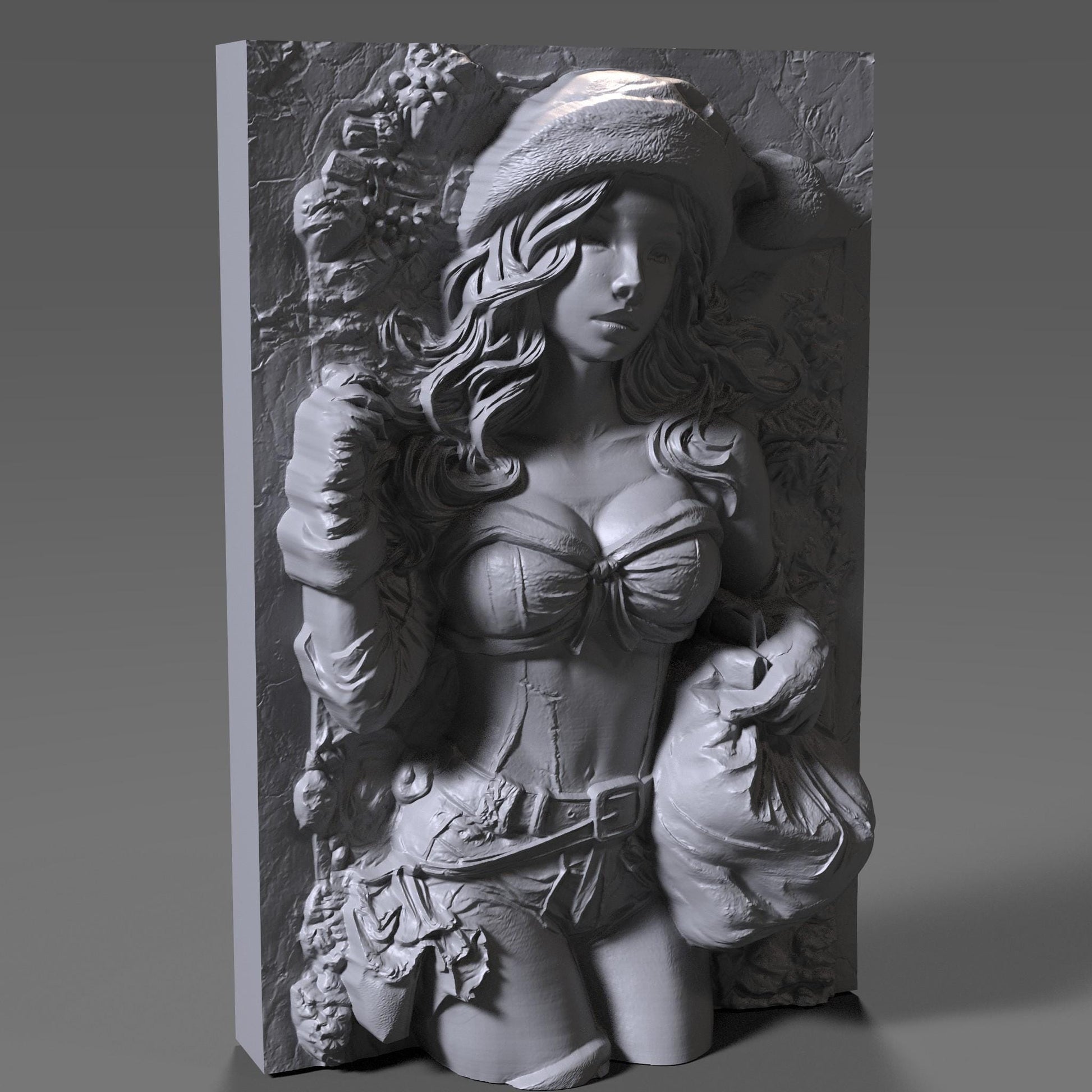 Female Santa 3D Bas Relief | Sexy Christmas Pin-Up Girl Wall Art | Wood Carving STL | CNC Engraving | Holiday Decor | Xtool | Winter Fantasy