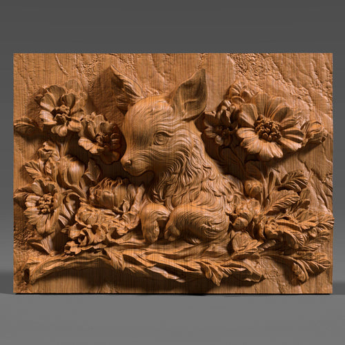 Deer with Flowers 3D Relief Model: CNC, Laser, Resin (STL File)
