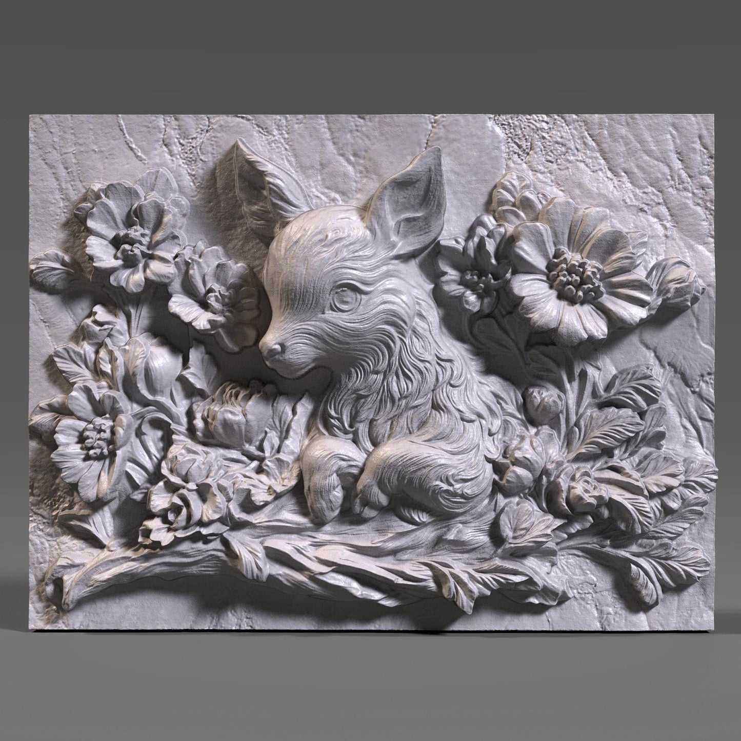A charming and delicate 3D bas-relief STL design of a baby deer nestled among blooming flowers. Crafted with intricate detail, this nature-inspired wall art is ideal for CNC carving, laser engraving, and 3D printing. It brings a peaceful woodland scene to life—perfect for rustic home decor, nursery accents, or nature-themed gifts. Works beautifully with wood, resin, or acrylic materials to create a warm, organic display.
