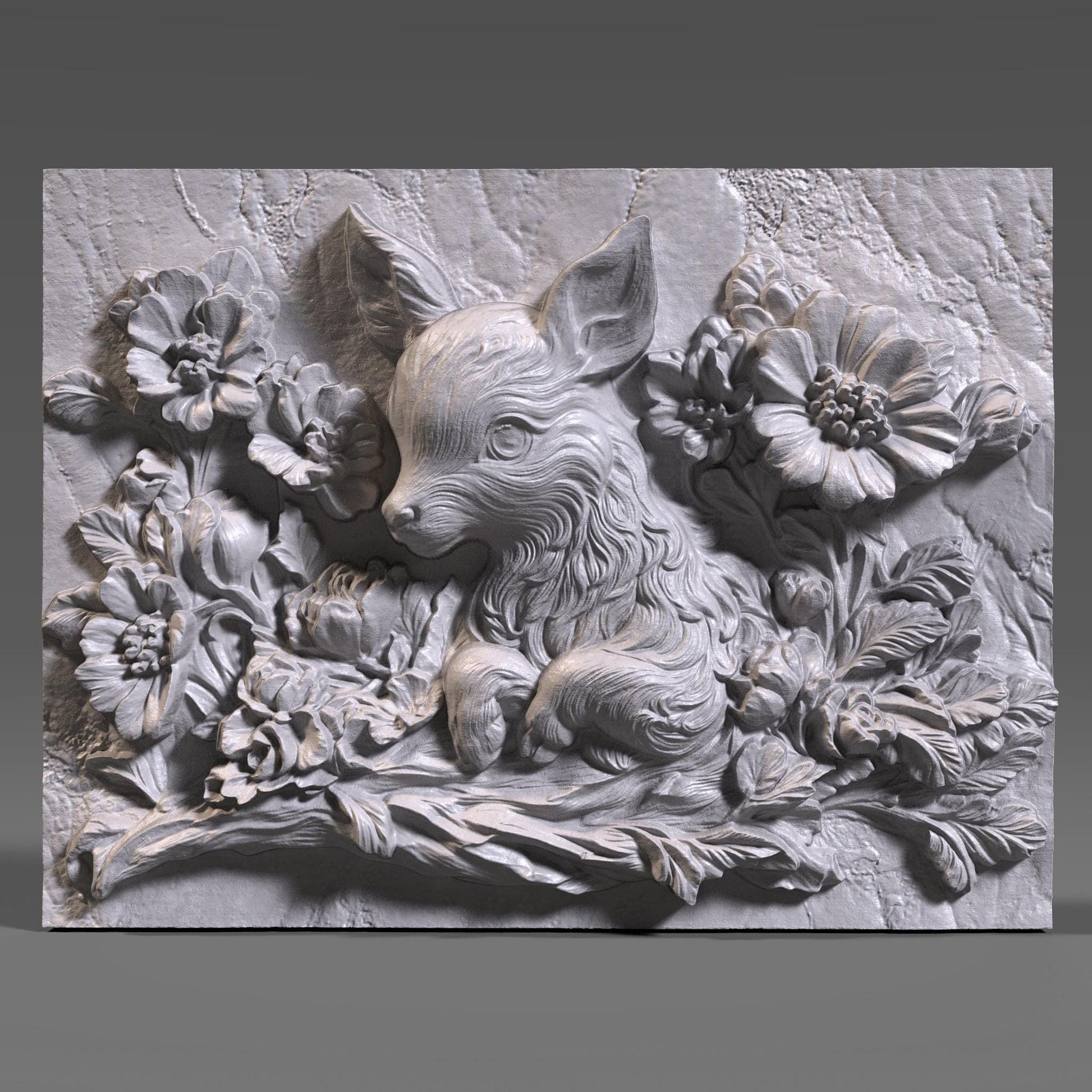 A charming and delicate 3D bas-relief STL design of a baby deer nestled among blooming flowers. Crafted with intricate detail, this nature-inspired wall art is ideal for CNC carving, laser engraving, and 3D printing. It brings a peaceful woodland scene to life—perfect for rustic home decor, nursery accents, or nature-themed gifts. Works beautifully with wood, resin, or acrylic materials to create a warm, organic display.