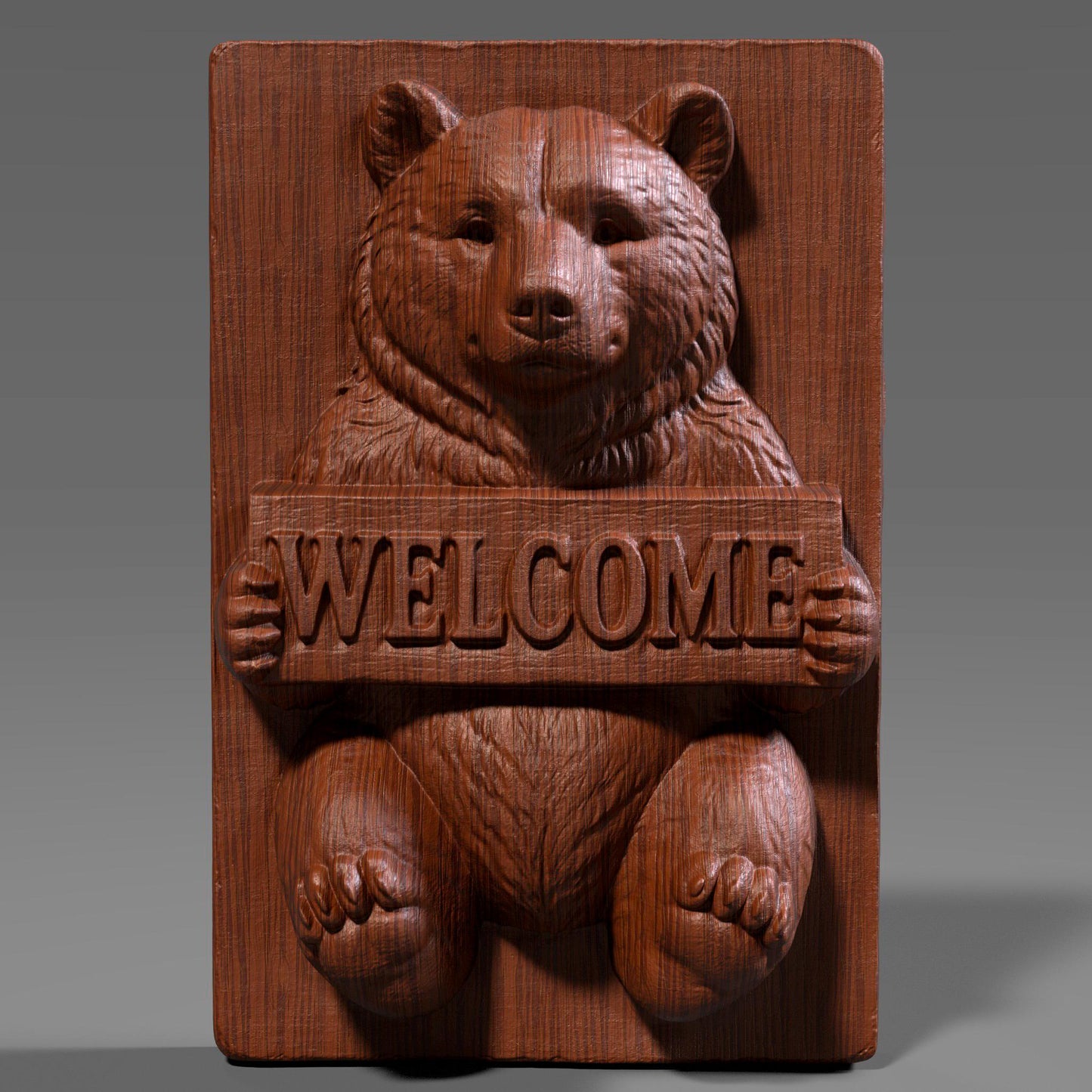 3D Carved Bear Welcome Sign: Rustic Cabin Decor (STL File + Depth Map Digital Download