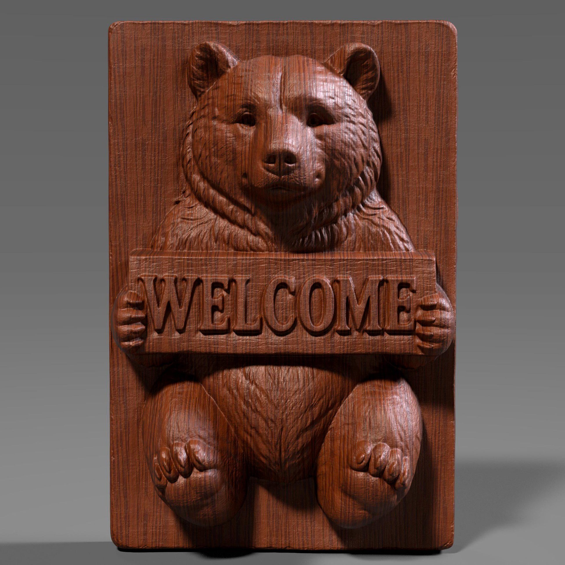 3D Carved Bear Welcome Sign: Rustic Cabin Decor (STL File + Depth Map Digital Download