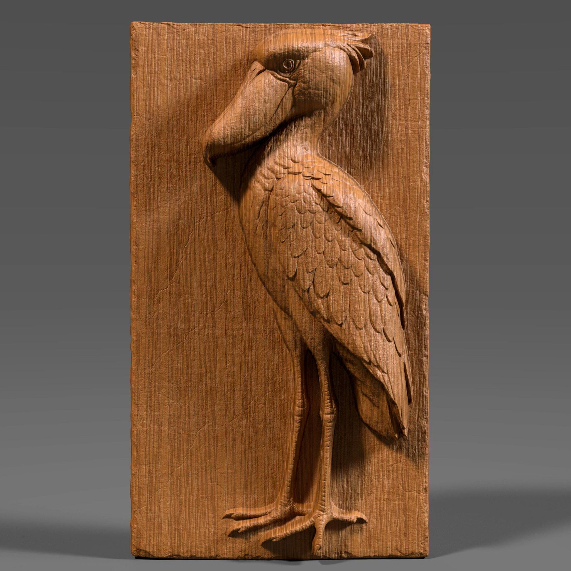 Shoebill Stork Wood Carving: 3D Relief CNC/Laser Art (Digital Download STL File)
