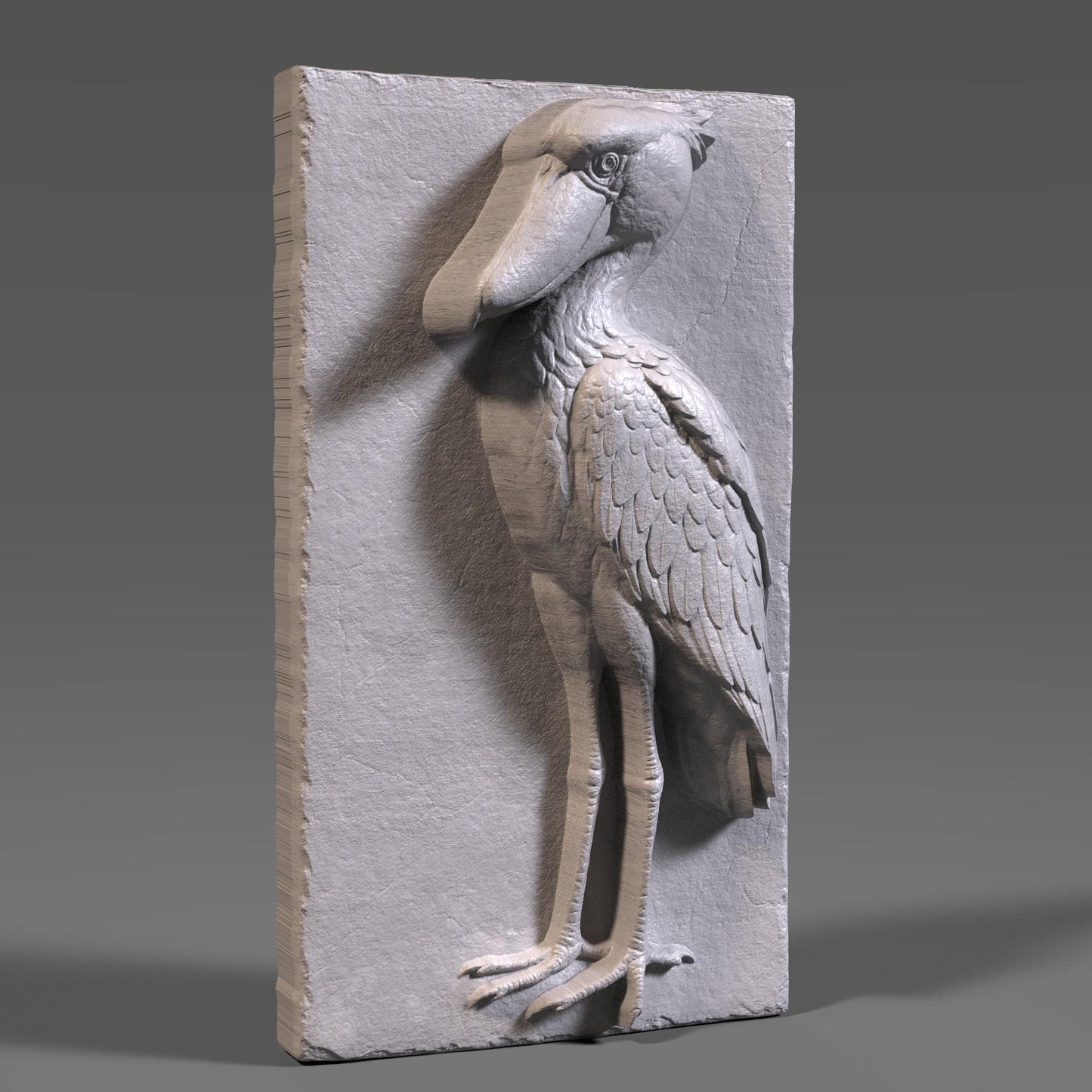 Shoebill Stork Wood Carving: 3D Relief CNC/Laser Art (Digital Download STL File)