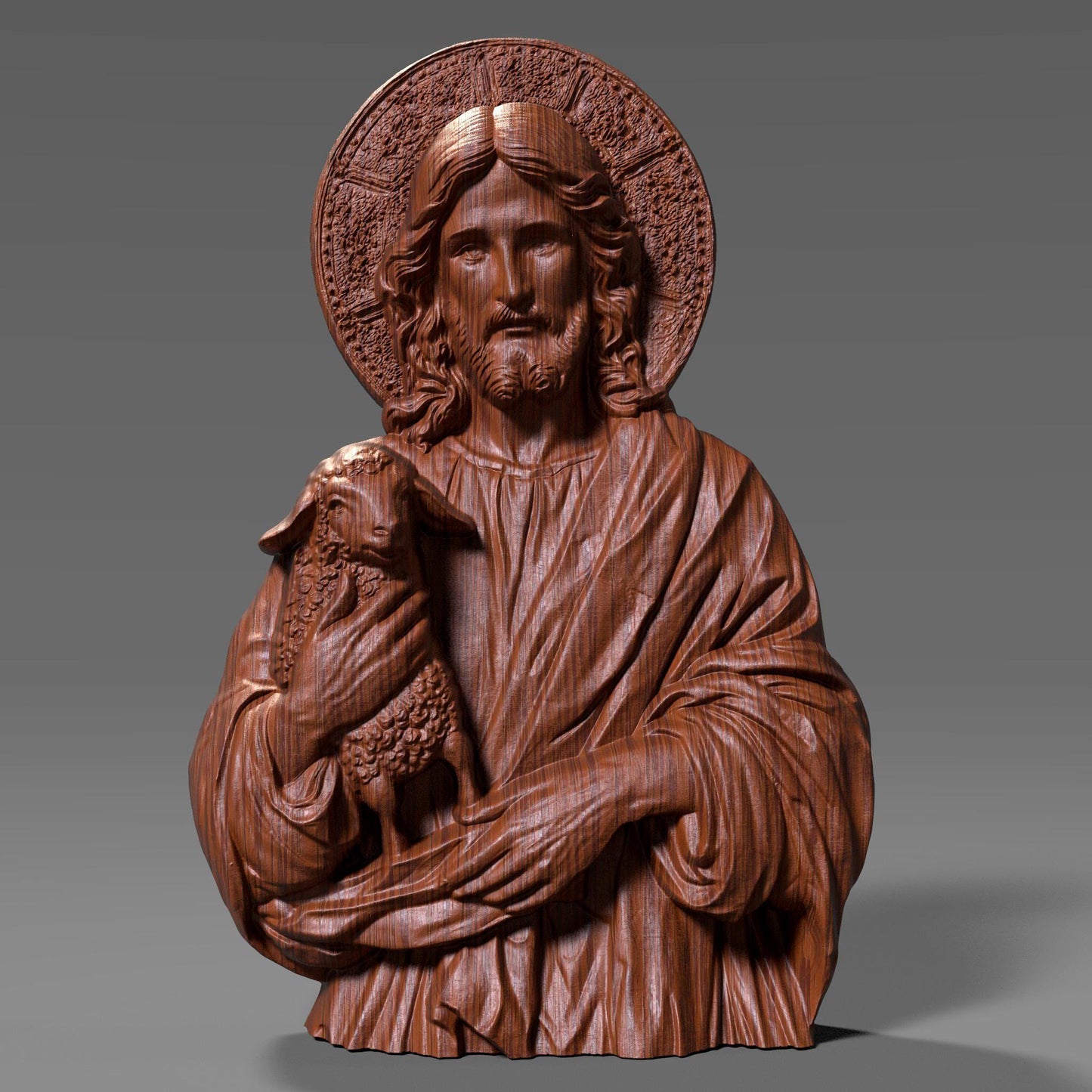 Jesus the Good Shepherd Bas Relief | 3D Wood Carving (Digital Download)