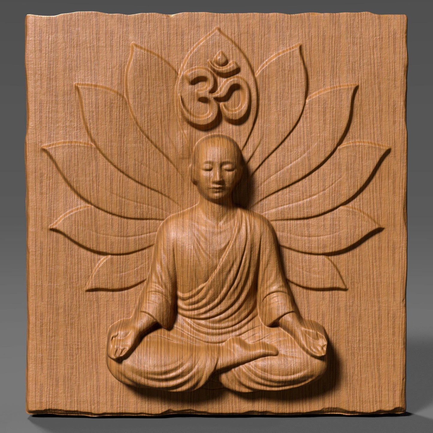 Meditating Buddha Wood Carving: Lotus & Om Symbol, CNC Relief (Digital Download
