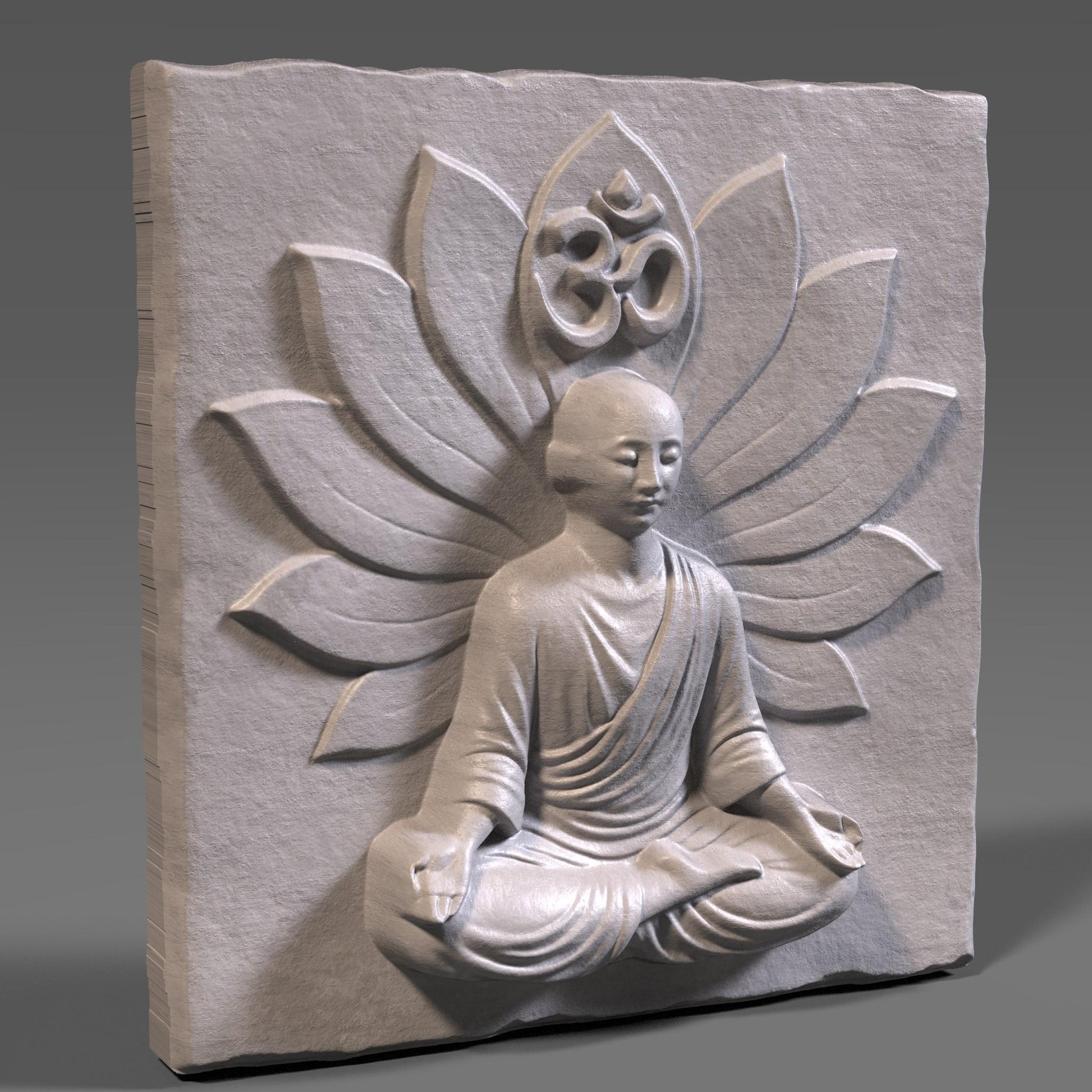 Meditating Buddha Wood Carving: Lotus & Om Symbol, CNC Relief (Digital Download