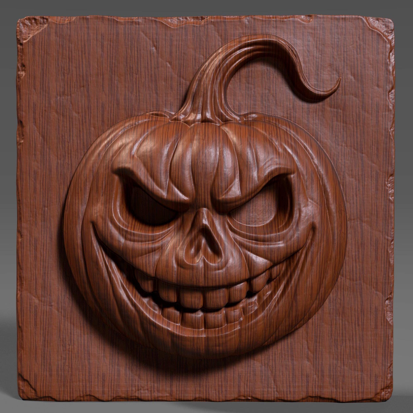 A detailed and spooky 3D bas-relief of a menacing Jack-o’-lantern carved into a wooden slab. This Halloween-themed STL design features a wickedly grinning pumpkin with sharp eyes and curved stem, ideal for CNC carving, laser engraving, or resin printing. Perfect for adding a haunting touch to seasonal decorations, wall panels, or spooky signs. Works beautifully in wood, resin, or other engravable materials.