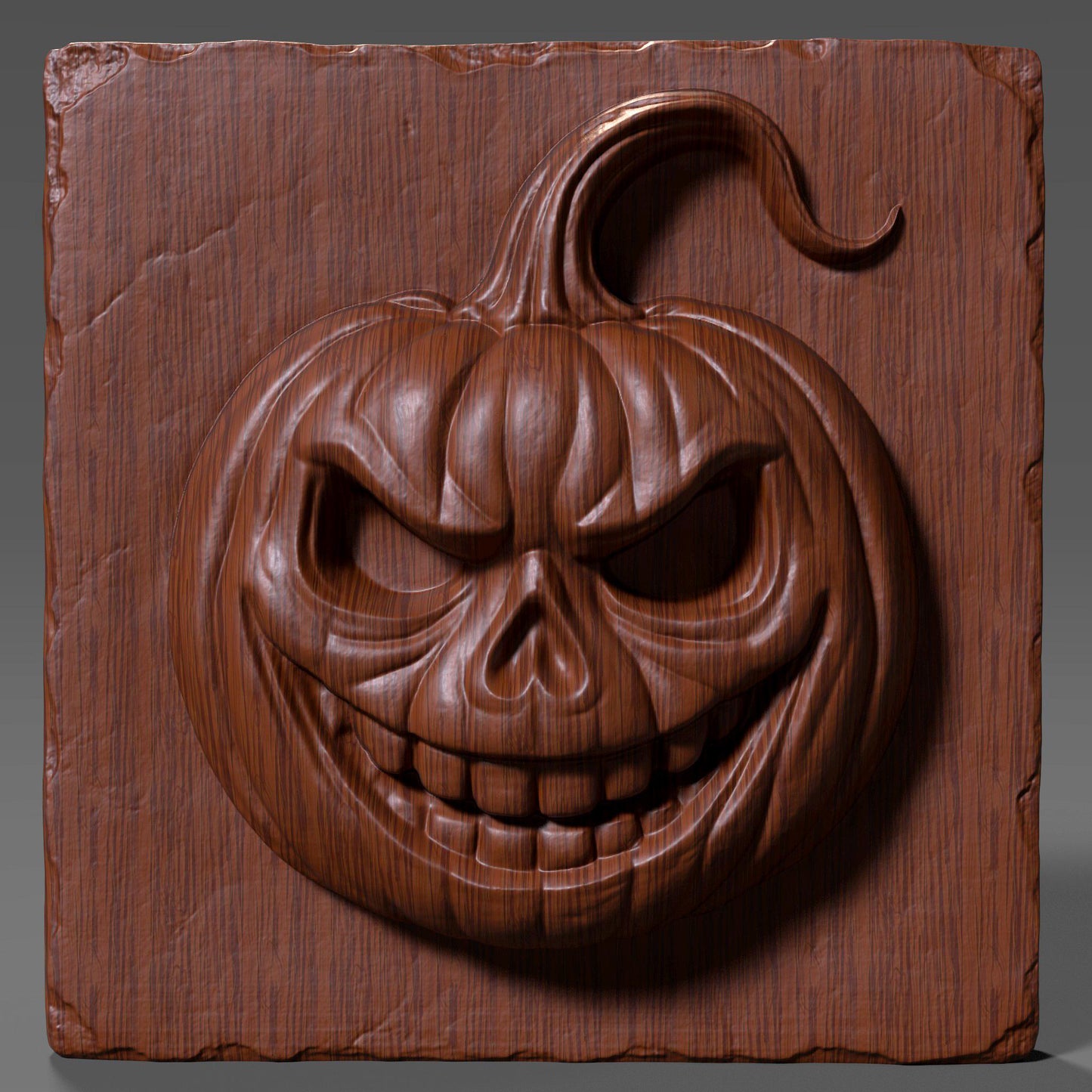 A detailed and spooky 3D bas-relief of a menacing Jack-o’-lantern carved into a wooden slab. This Halloween-themed STL design features a wickedly grinning pumpkin with sharp eyes and curved stem, ideal for CNC carving, laser engraving, or resin printing. Perfect for adding a haunting touch to seasonal decorations, wall panels, or spooky signs. Works beautifully in wood, resin, or other engravable materials.