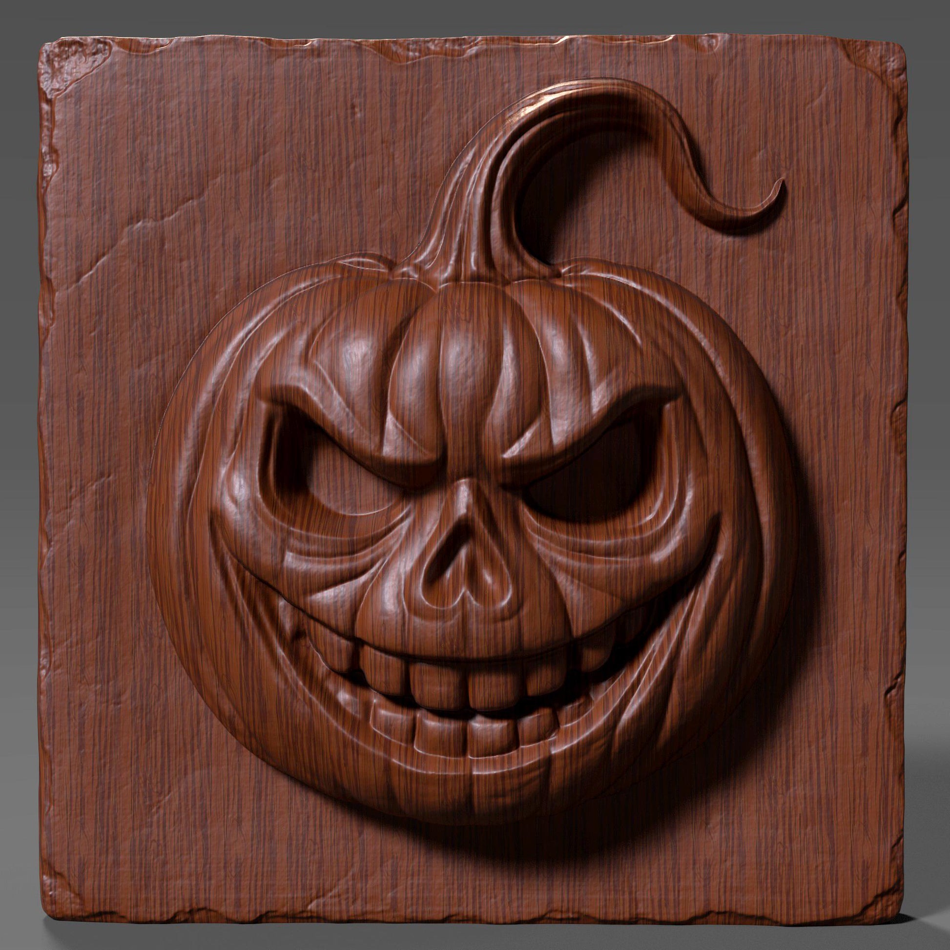 A detailed and spooky 3D bas-relief of a menacing Jack-o’-lantern carved into a wooden slab. This Halloween-themed STL design features a wickedly grinning pumpkin with sharp eyes and curved stem, ideal for CNC carving, laser engraving, or resin printing. Perfect for adding a haunting touch to seasonal decorations, wall panels, or spooky signs. Works beautifully in wood, resin, or other engravable materials.