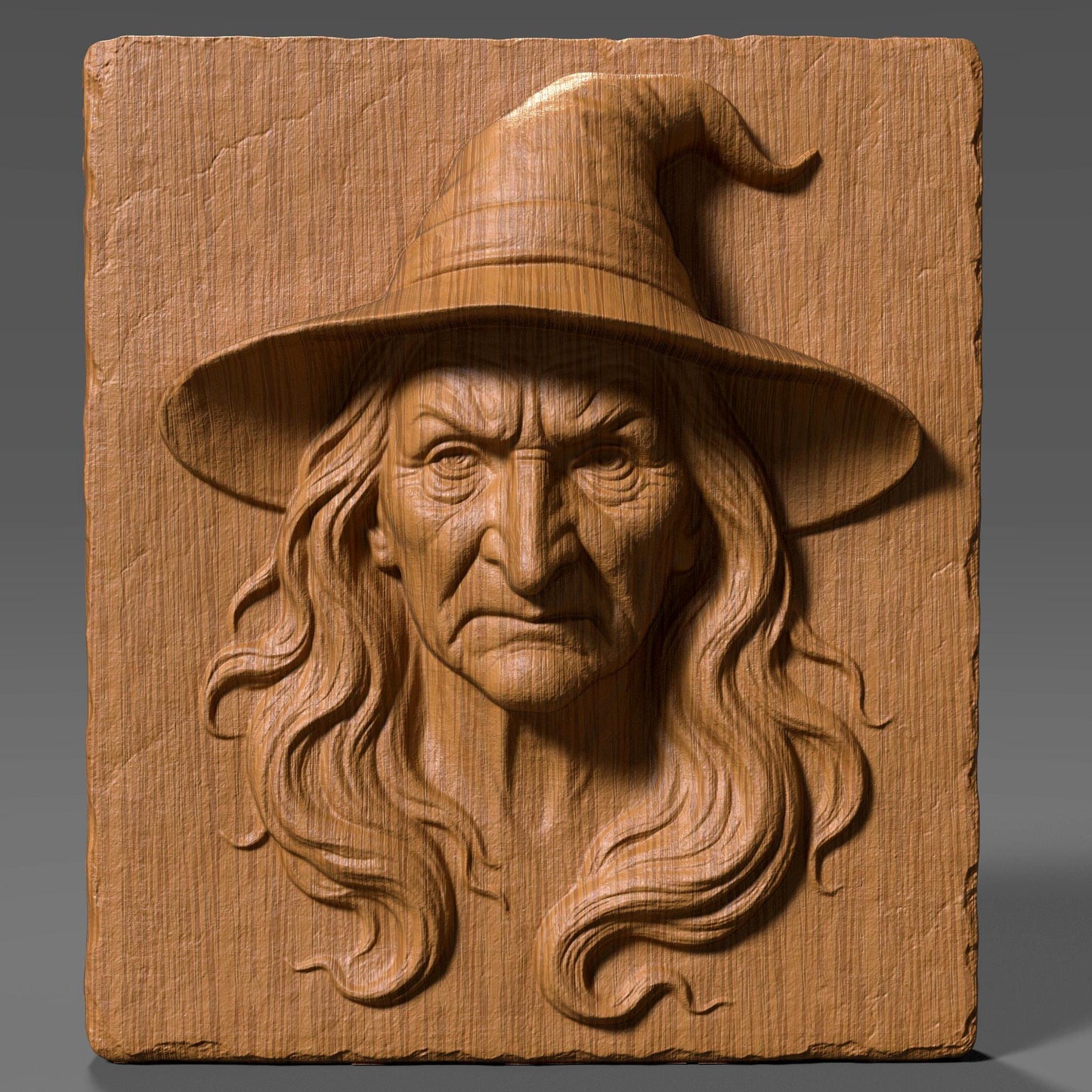 A chilling and highly detailed bas-relief of a classic Halloween witch, featuring a wrinkled face, piercing expression, and iconic pointed hat. Designed as a 3D STL model for CNC wood carving, laser engraving, or resin printing, this piece captures eerie charm and gothic style. Perfect for spooky home décor, haunted house themes, or seasonal wall art. This STL design brings out the Halloween spirit in wood, resin, or stone-like finishes.