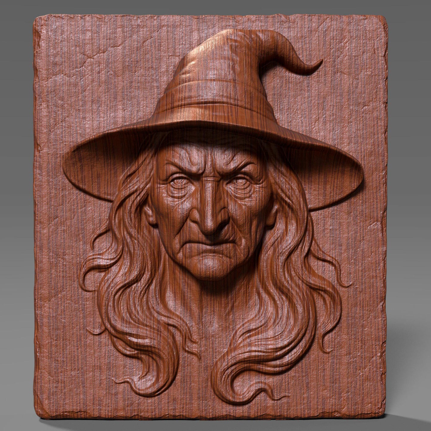 Witch Face Bas Relief STL - Halloween 3D Model (Digital Download