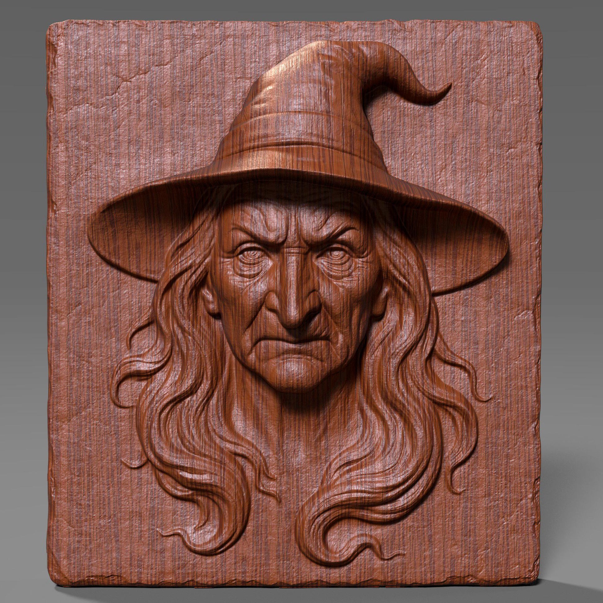 Witch Face Bas Relief STL - Halloween 3D Model (Digital Download