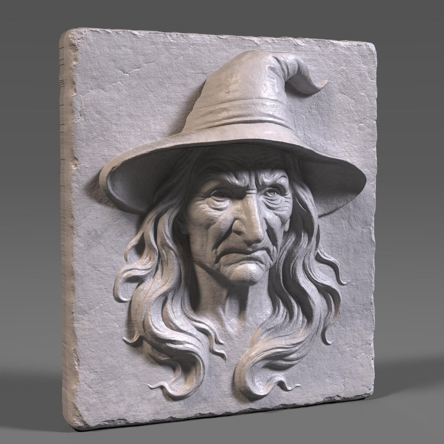 Witch Face Bas Relief STL - Halloween 3D Model (Digital Download