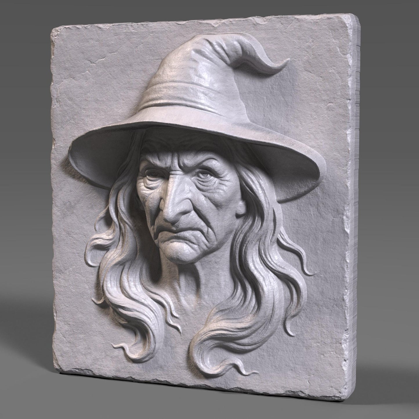 Witch Face Bas Relief STL - Halloween 3D Model (Digital Download
