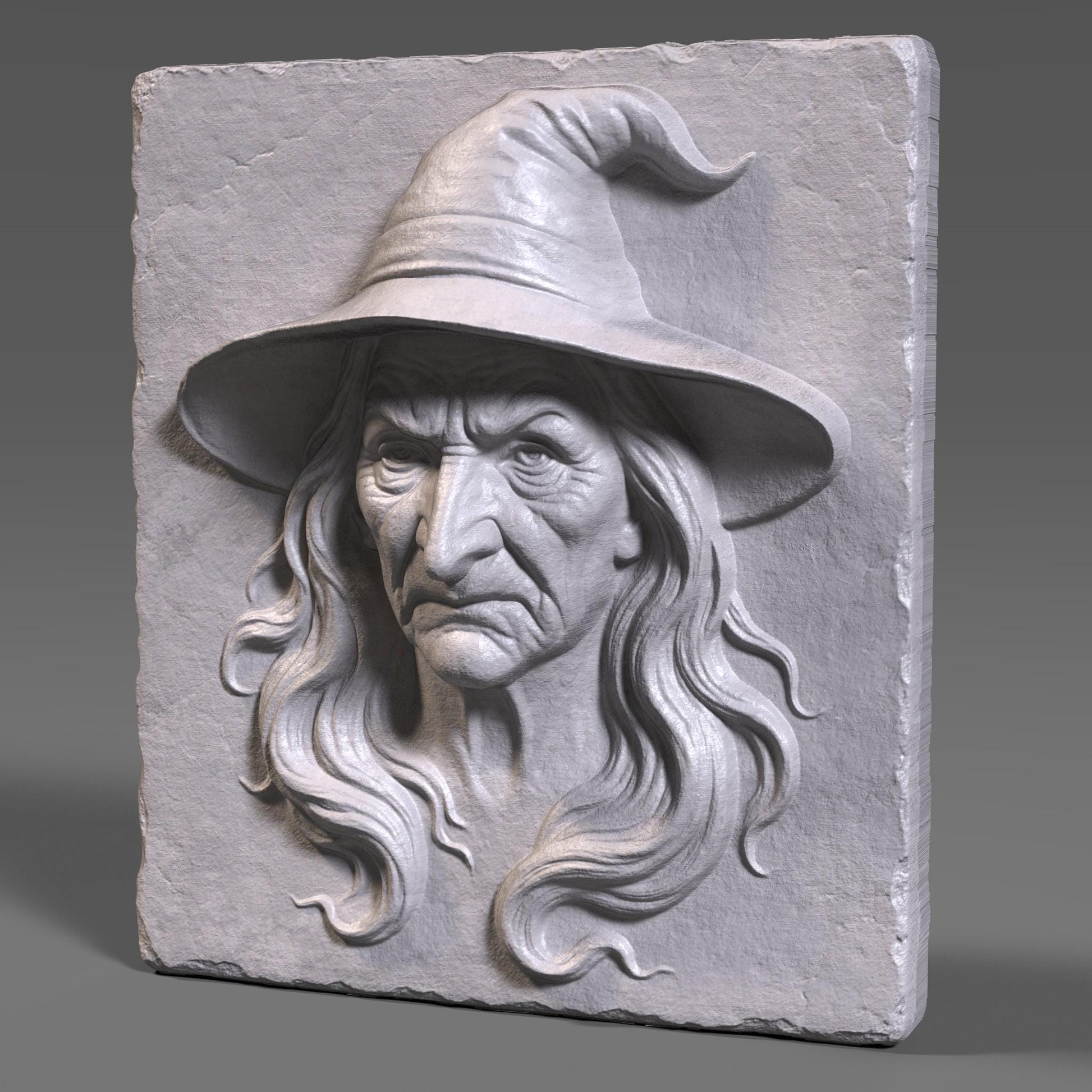 Witch Face Bas Relief STL - Halloween 3D Model (Digital Download