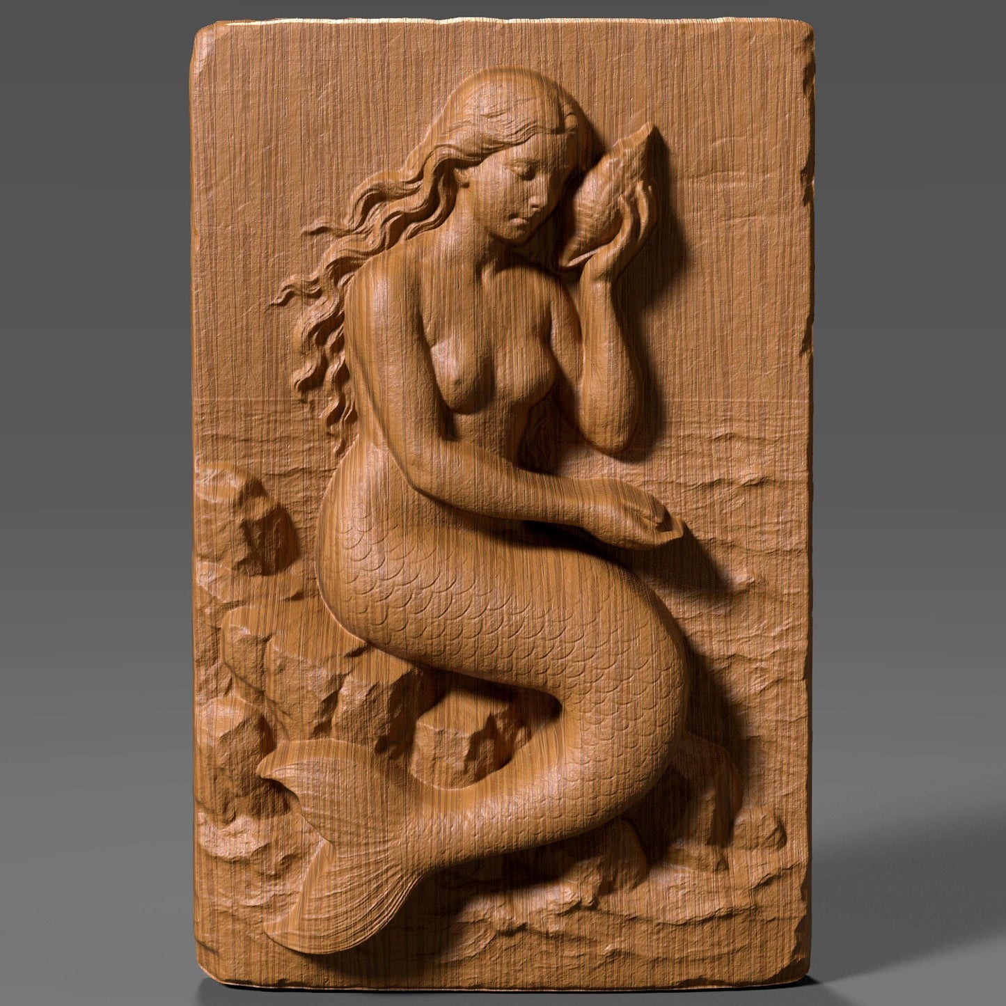 Mermaid Bas Relief STL File: 3D Seashell Wall Art for CNC/Laser