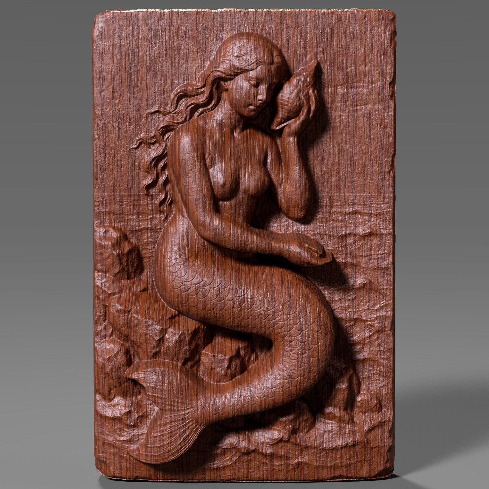 Mermaid Bas Relief STL File: 3D Seashell Wall Art for CNC/Laser