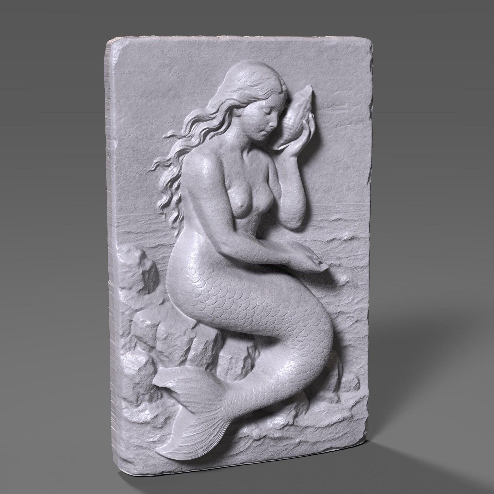 Mermaid Bas Relief STL File: 3D Seashell Wall Art for CNC/Laser