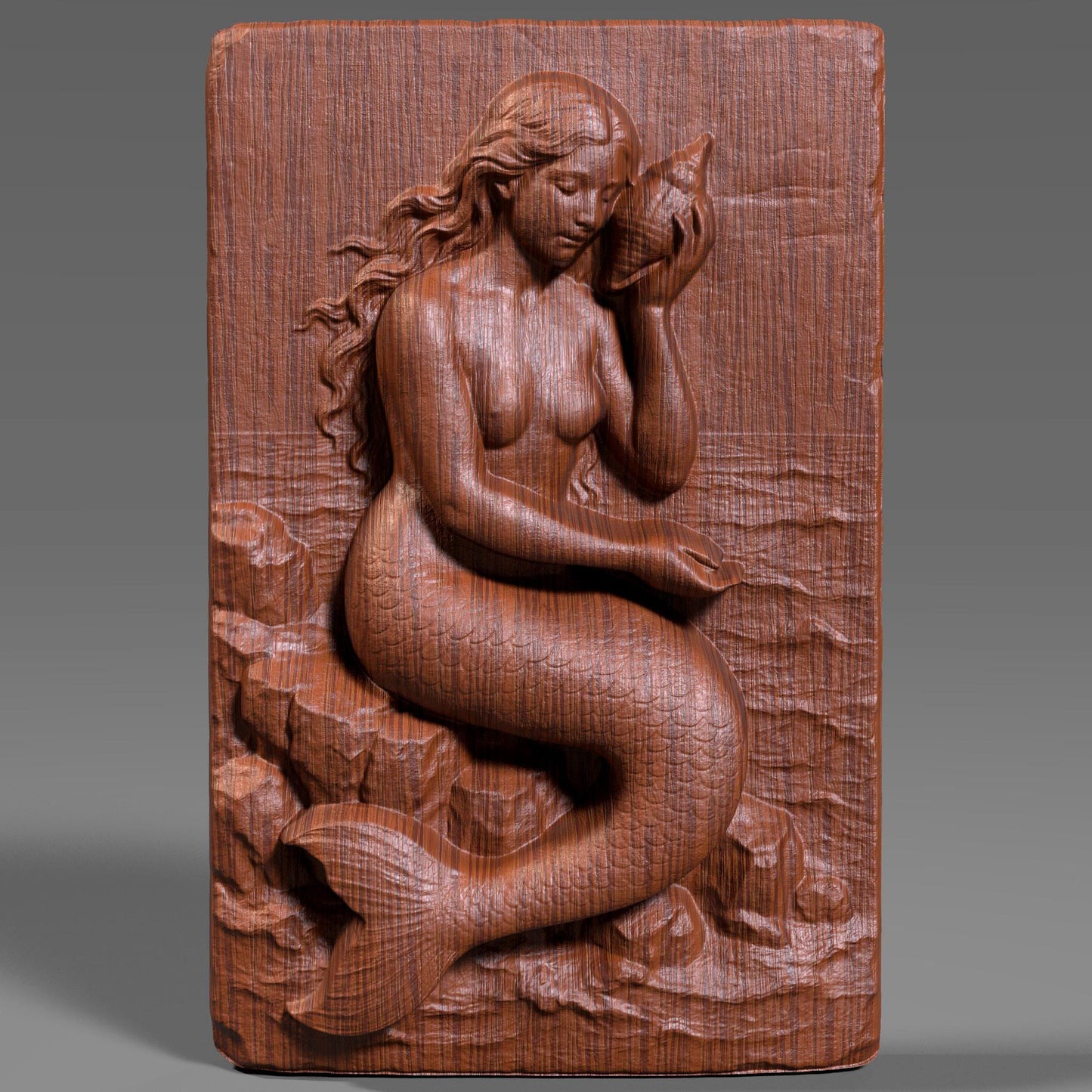 Mermaid Bas Relief STL File: 3D Seashell Wall Art for CNC/Laser