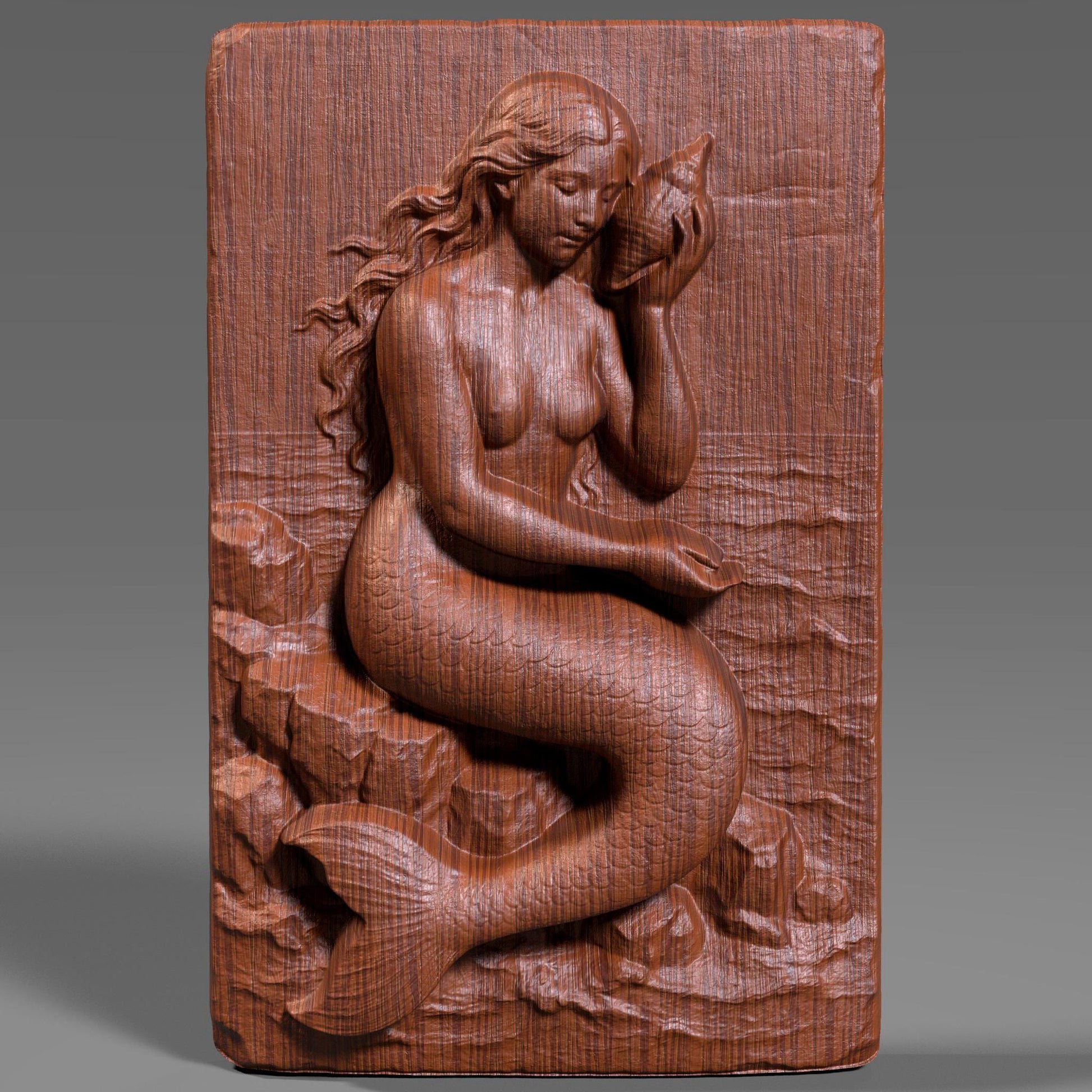 Mermaid Bas Relief STL File: 3D Seashell Wall Art for CNC/Laser