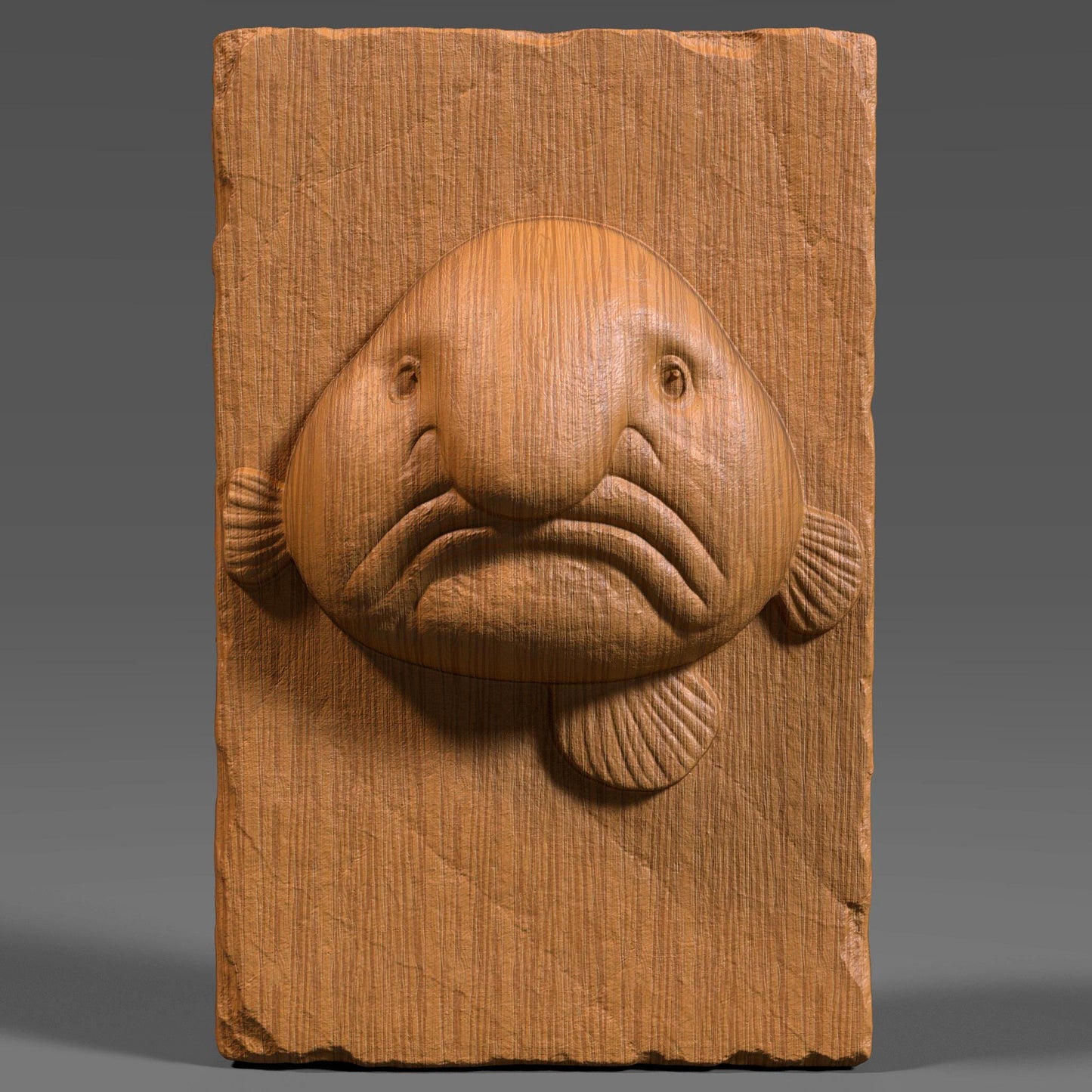 Add a touch of humor and sea-life charm to your decor with this unique Blobfish Bas Relief Wood Art. Known for its iconic frown and squishy look, the blobfish is a favorite among marine lovers and collectors of the bizarre. This 3D digital panel features finely sculpted facial folds, soft textures, and realistic anatomical detail, carved on a chipped-edge slab that enhances its handcrafted feel.