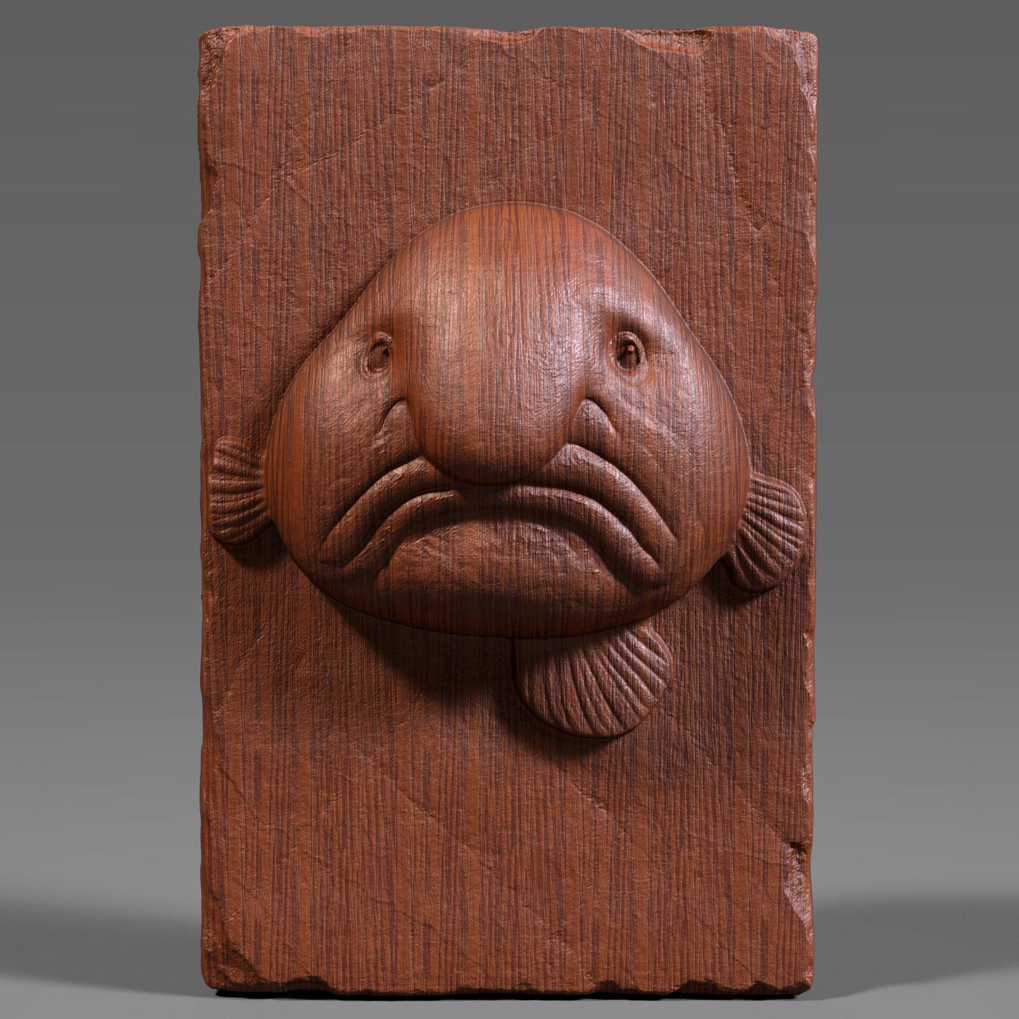 Add a touch of humor and sea-life charm to your decor with this unique Blobfish Bas Relief Wood Art. Known for its iconic frown and squishy look, the blobfish is a favorite among marine lovers and collectors of the bizarre. This 3D digital panel features finely sculpted facial folds, soft textures, and realistic anatomical detail, carved on a chipped-edge slab that enhances its handcrafted feel.