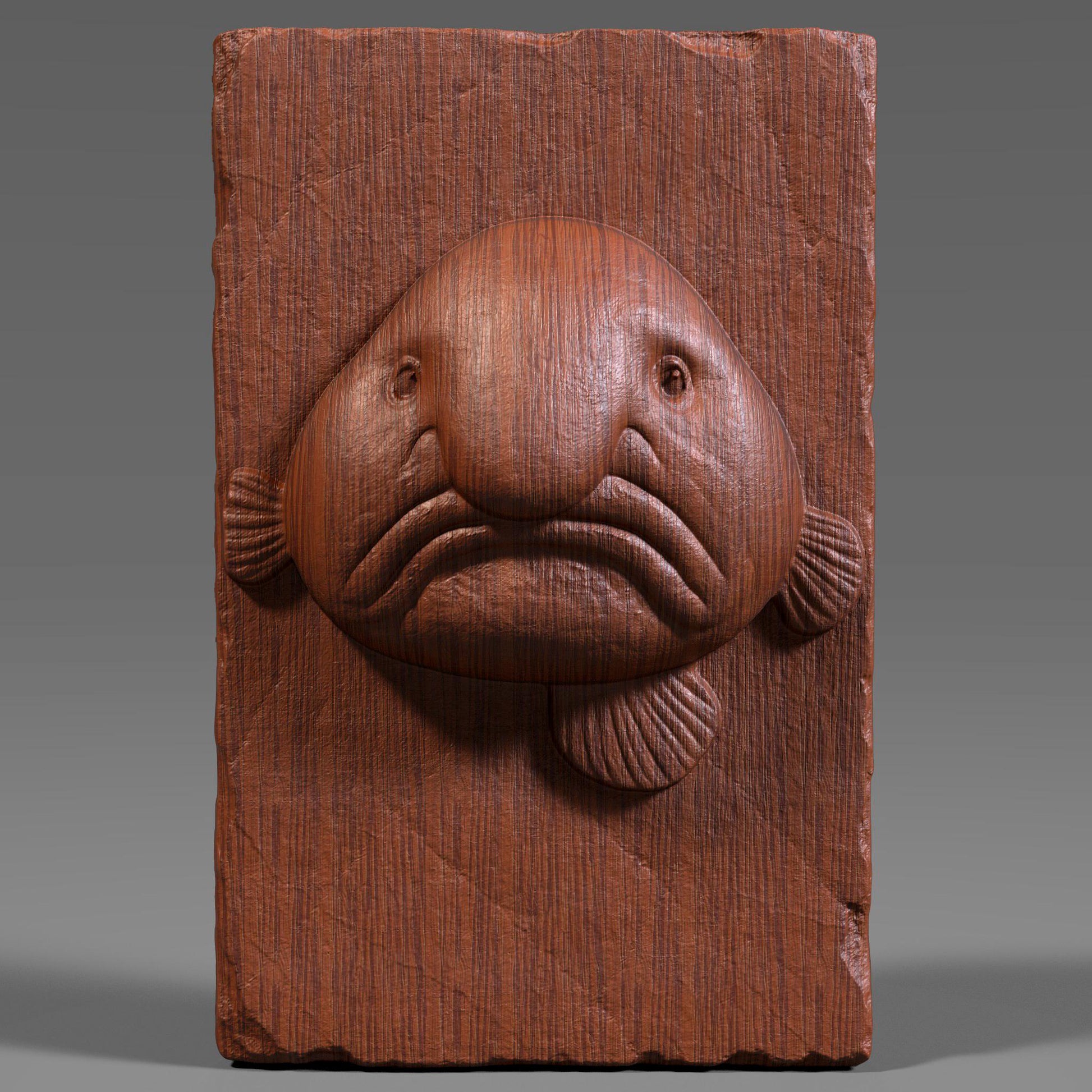 Add a touch of humor and sea-life charm to your decor with this unique Blobfish Bas Relief Wood Art. Known for its iconic frown and squishy look, the blobfish is a favorite among marine lovers and collectors of the bizarre. This 3D digital panel features finely sculpted facial folds, soft textures, and realistic anatomical detail, carved on a chipped-edge slab that enhances its handcrafted feel.