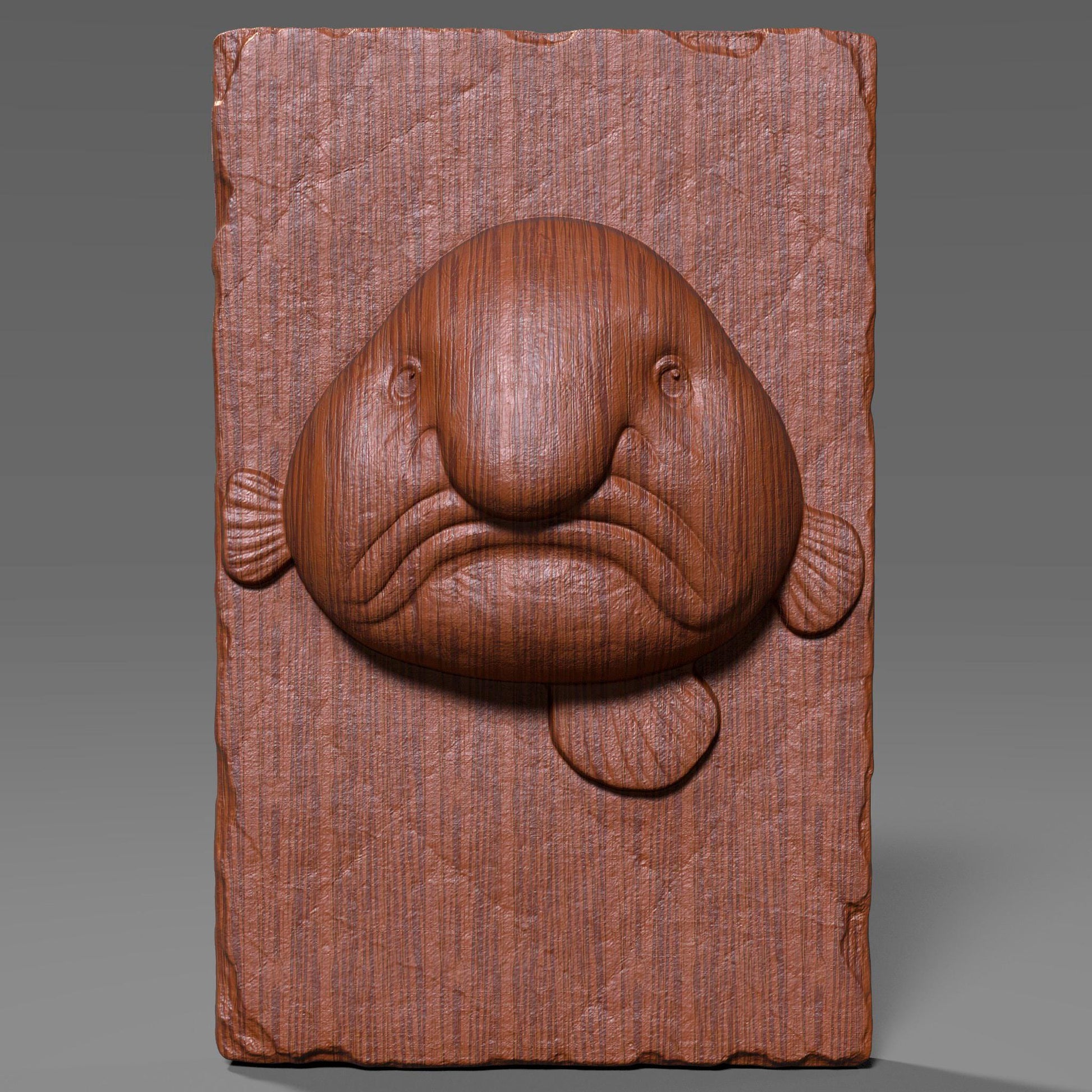 Add a touch of humor and sea-life charm to your decor with this unique Blobfish Bas Relief Wood Art. Known for its iconic frown and squishy look, the blobfish is a favorite among marine lovers and collectors of the bizarre. This 3D digital panel features finely sculpted facial folds, soft textures, and realistic anatomical detail, carved on a chipped-edge slab that enhances its handcrafted feel.