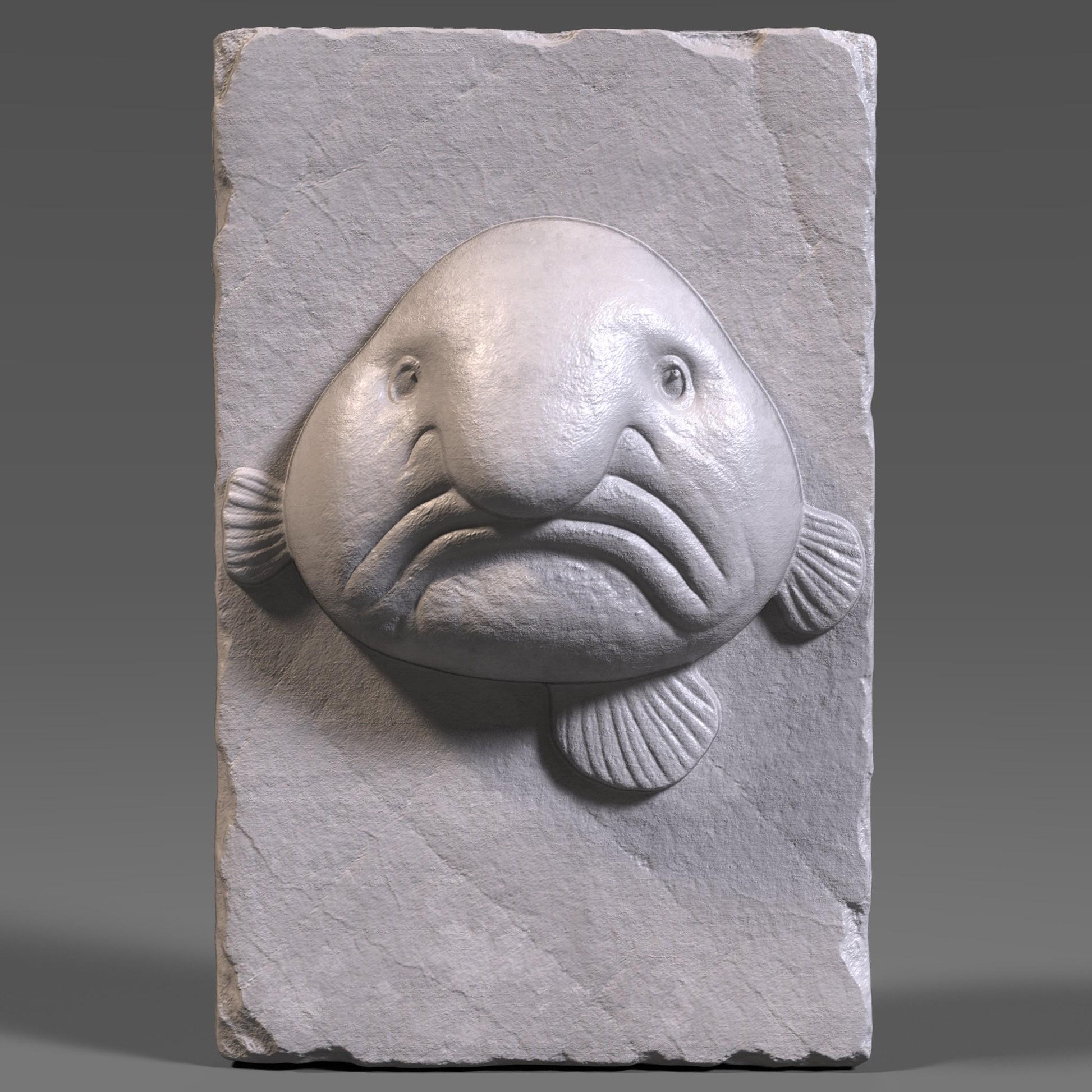 Add a touch of humor and sea-life charm to your decor with this unique Blobfish Bas Relief Wood Art. Known for its iconic frown and squishy look, the blobfish is a favorite among marine lovers and collectors of the bizarre. This 3D digital panel features finely sculpted facial folds, soft textures, and realistic anatomical detail, carved on a chipped-edge slab that enhances its handcrafted feel.