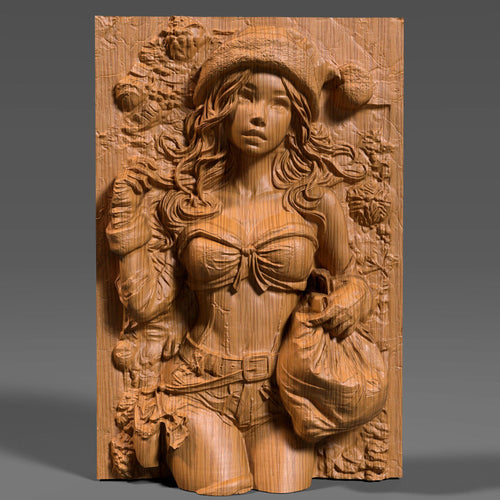 Female Santa 3D Bas Relief | Sexy Christmas Pin-Up Girl Wall Art | Wood Carving STL | CNC Engraving | Holiday Decor | Xtool | Winter Fantasy